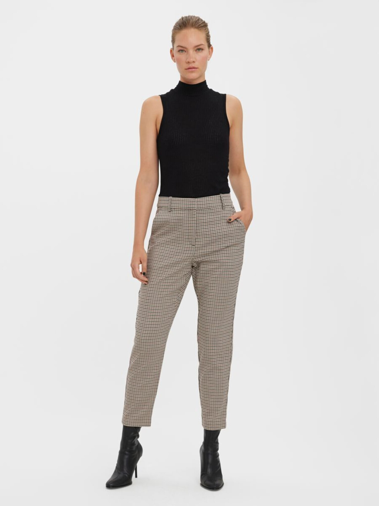 VERO MODA Pantaloni 'CLARA' maro / negru / alb - Pled.ro