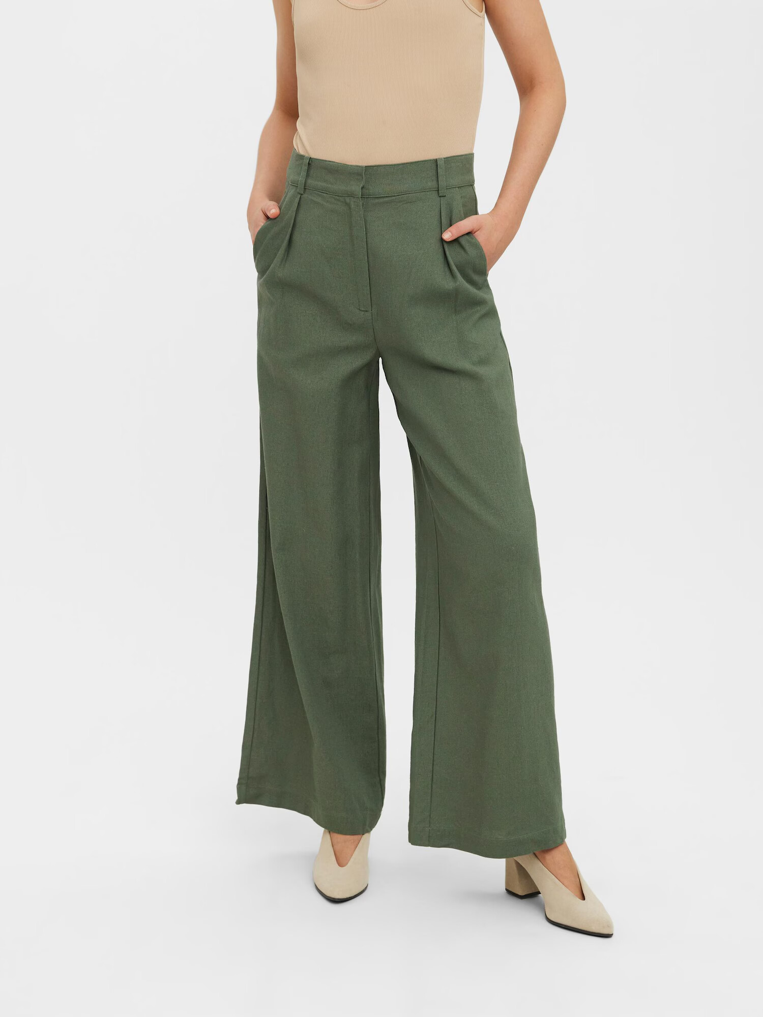 VERO MODA Pantaloni cutați verde închis - Pled.ro