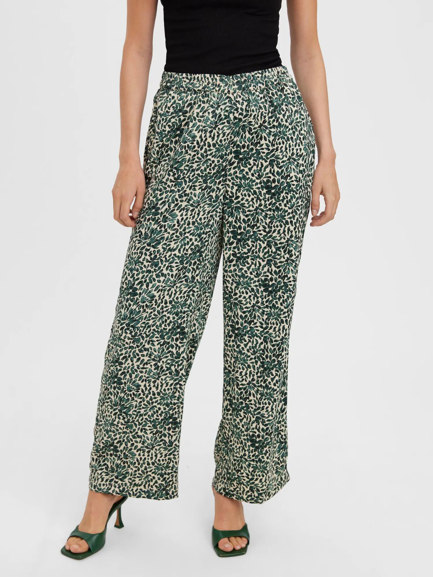 VERO MODA Pantaloni 'Jloe' verde închis / alb - Pled.ro