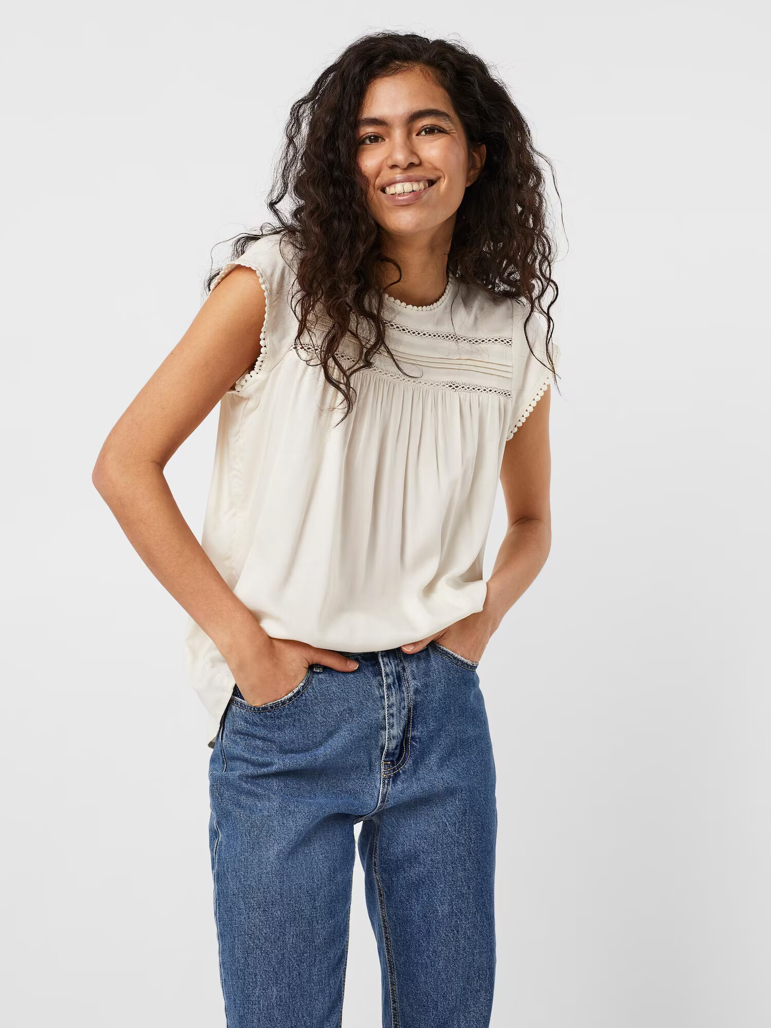 Vero Moda Petite Bluză 'Debbie' alb natural - Pled.ro