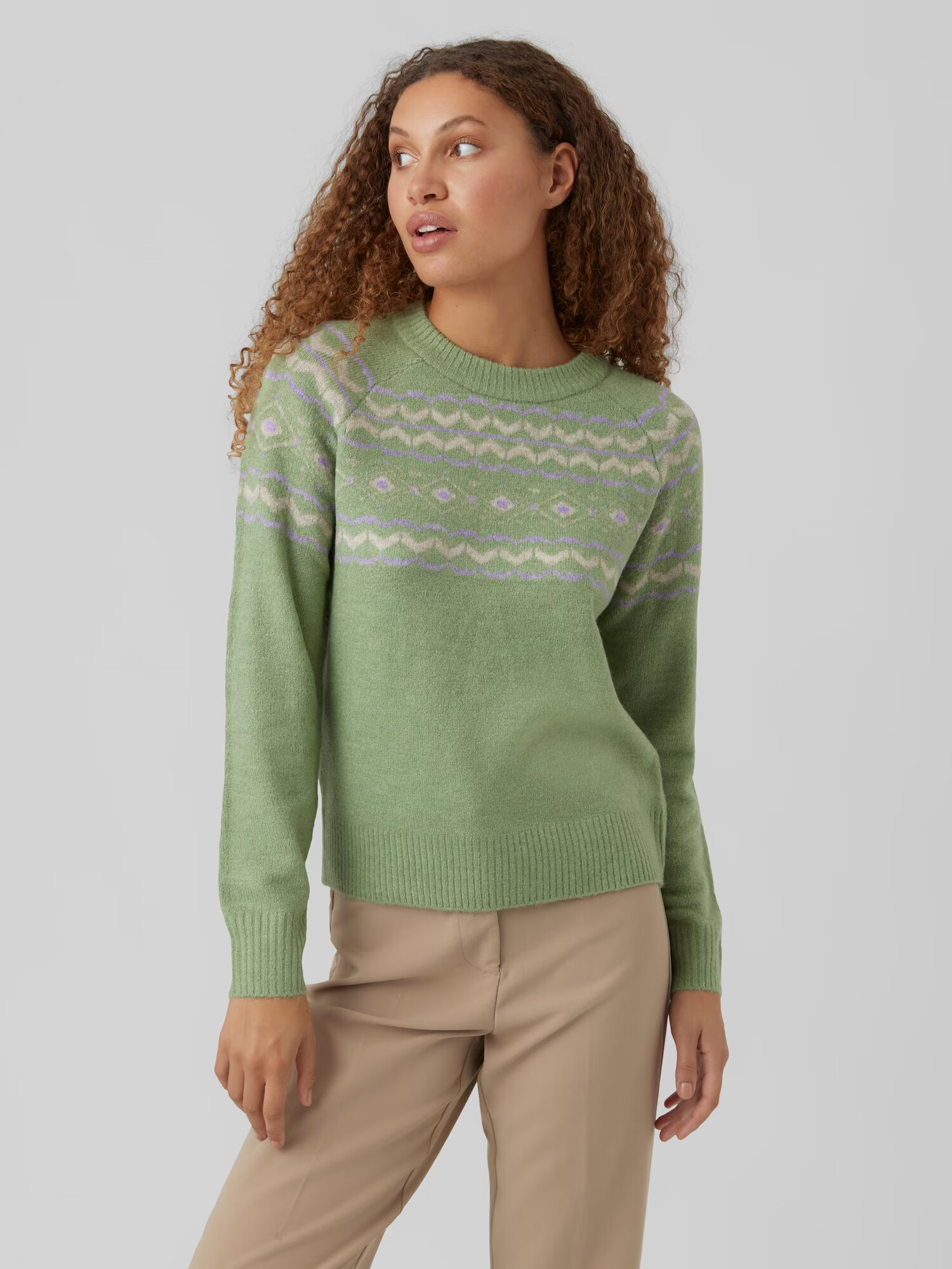 VERO MODA Pulover 'Fifi Fairisle' galben deschis / verde / lila - Pled.ro