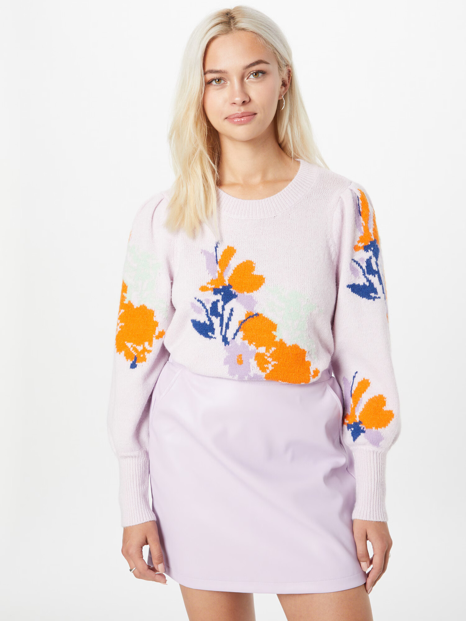 VERO MODA Pulover 'FOILAGE' bleumarin / mov liliachiu / mov pastel / portocaliu mandarină - Pled.ro