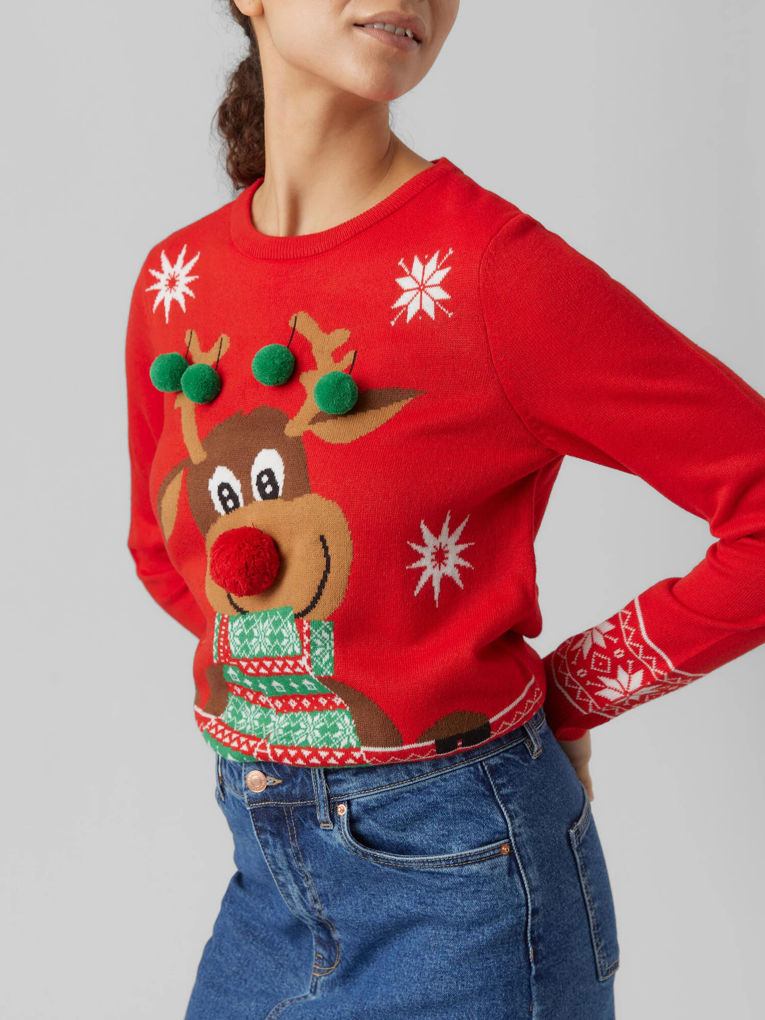 VERO MODA Pulover 'Frosty Deer' maro / verde / roșu / alb - Pled.ro