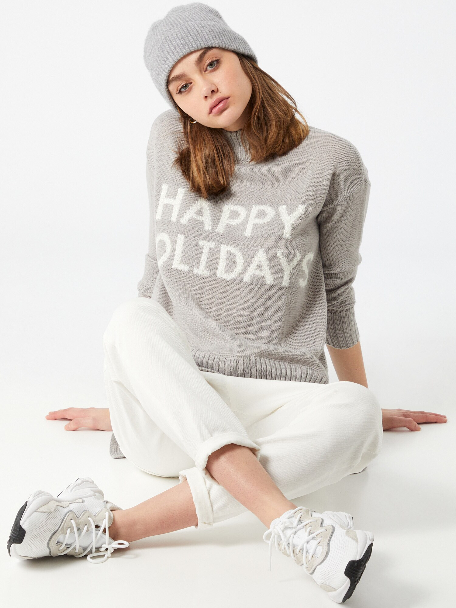 VERO MODA Pulover 'Holidays' gri / alb - Pled.ro