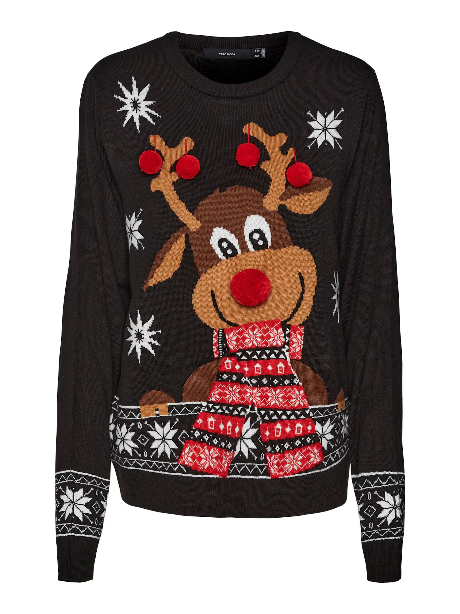 VERO MODA Pulover 'NEW FROSTYDEER' maro / roșu / negru / alb - Pled.ro