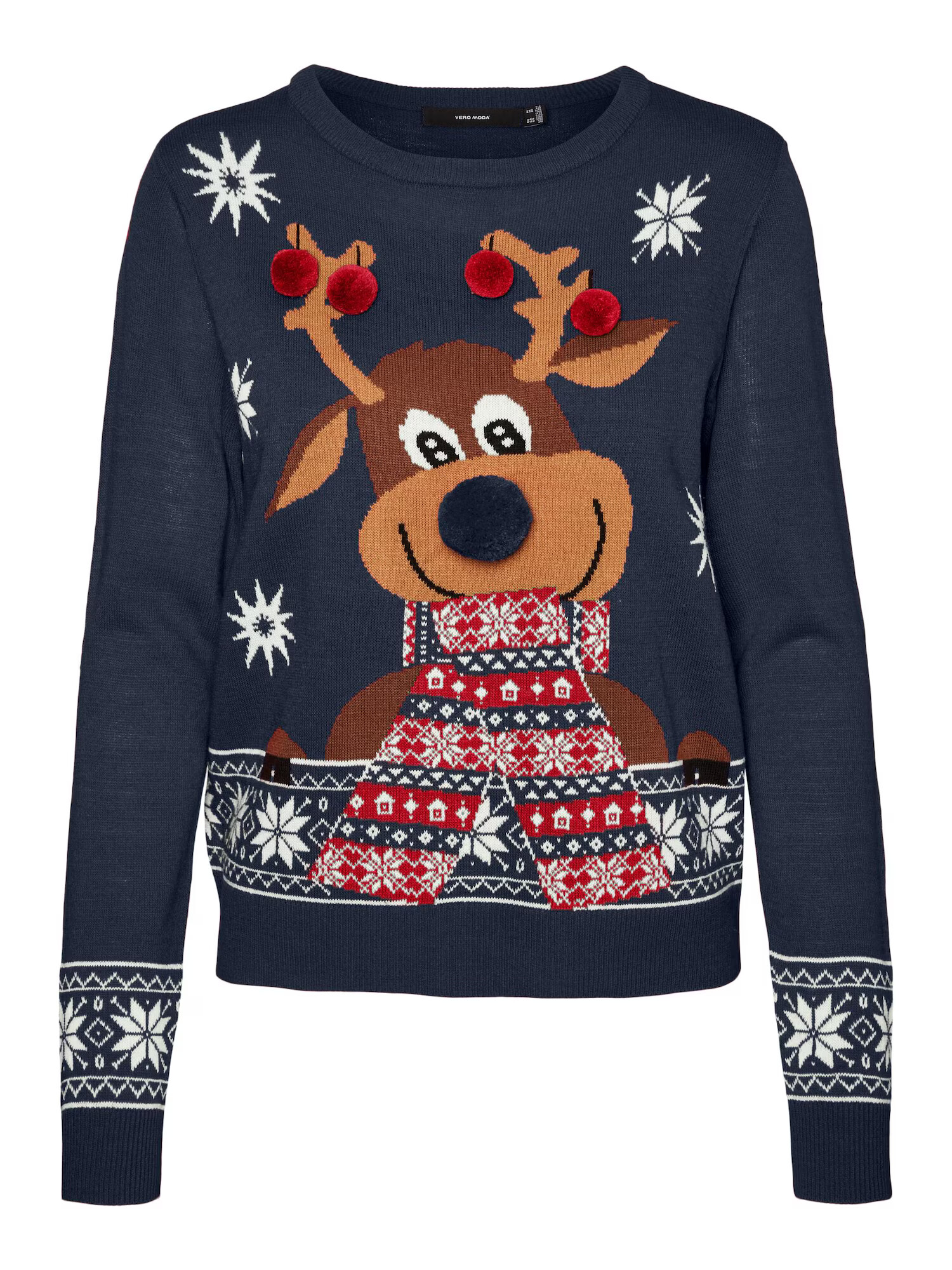 VERO MODA Pulover 'NEWFROSTYDEER' albastru / maro / maro deschis / roșu / alb - Pled.ro