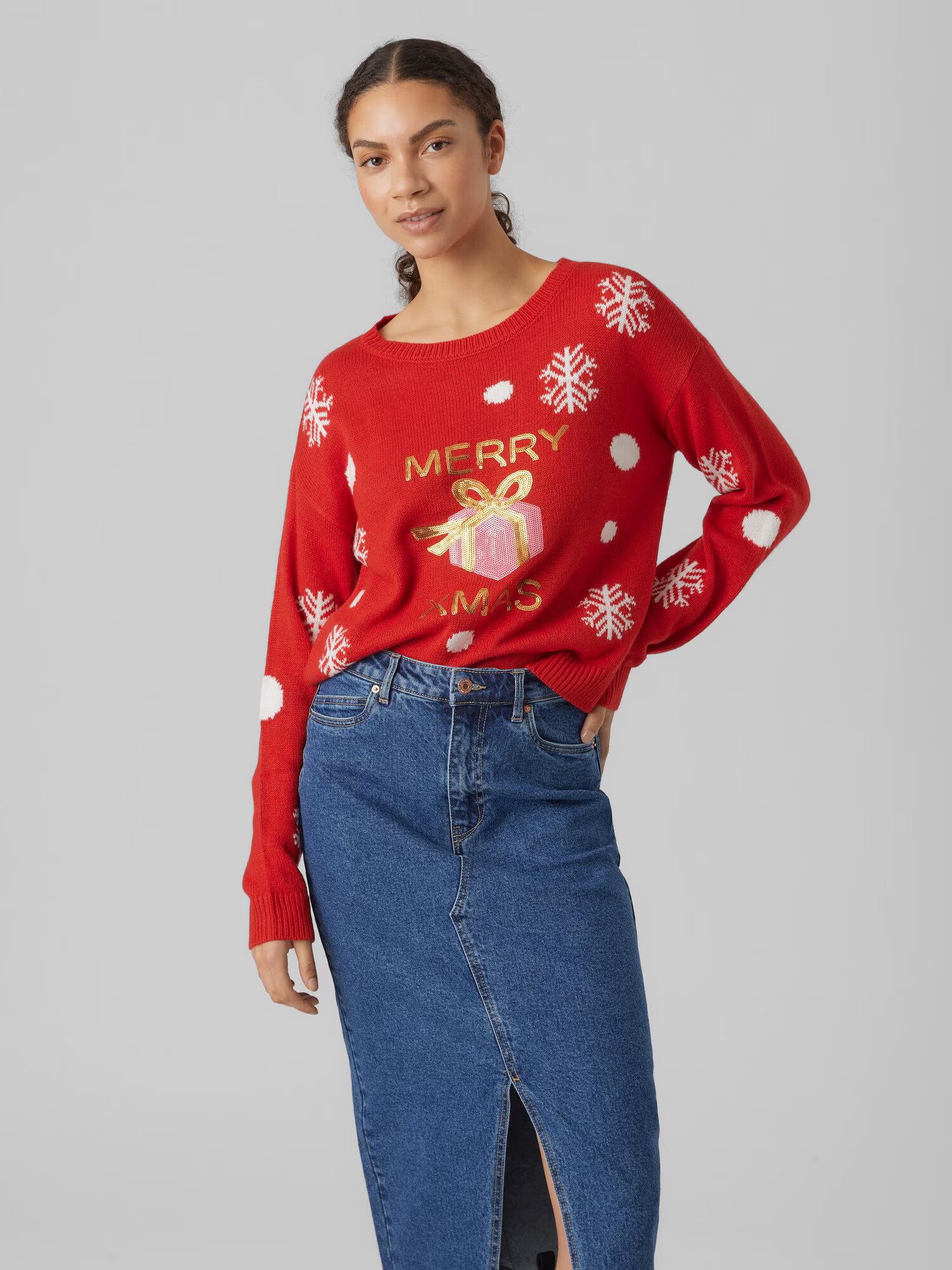 VERO MODA Pulover 'Xmas' auriu / roz deschis / roșu / alb - Pled.ro