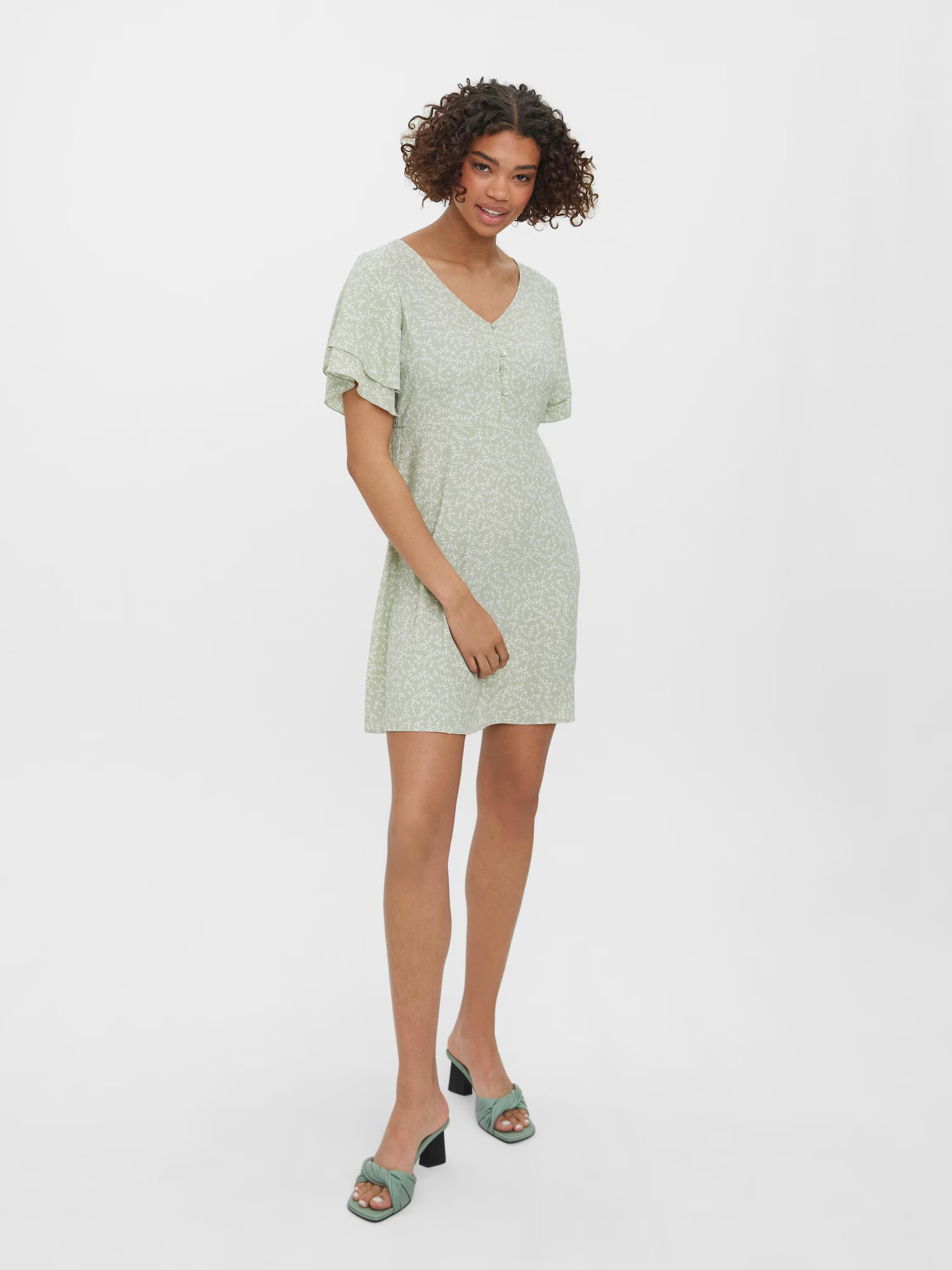 VERO MODA Rochie 'CATCH' verde pastel / alb - Pled.ro