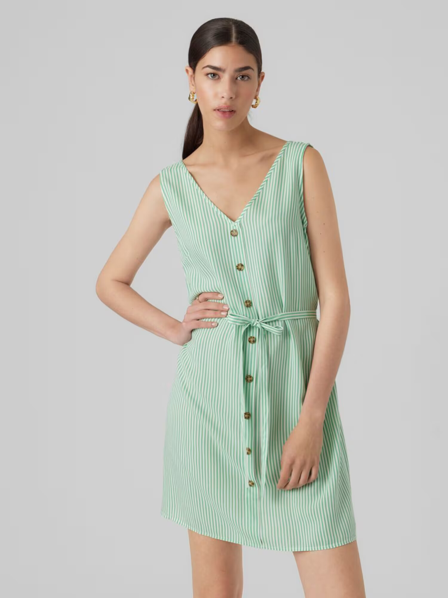 VERO MODA Rochie de vară 'BUMPY' verde jad / alb - Pled.ro