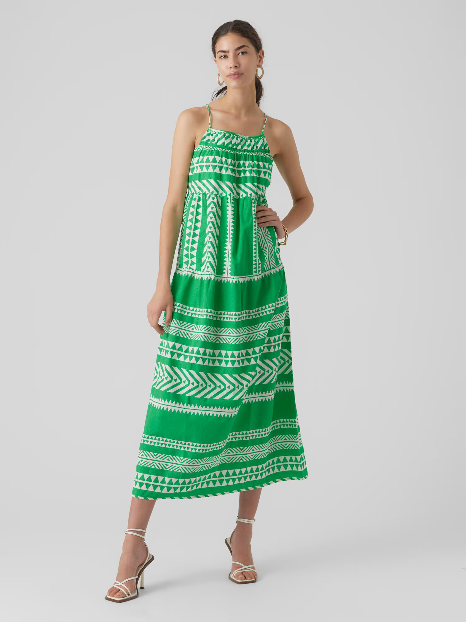 VERO MODA Rochie de vară 'DICTHE' verde iarbă / alb - Pled.ro