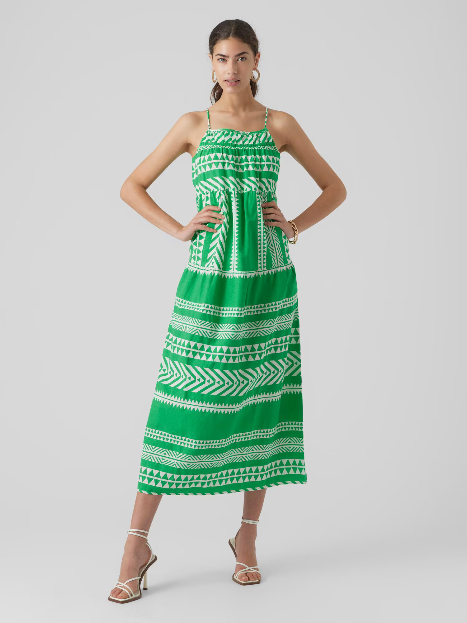 VERO MODA Rochie de vară 'DICTHE' verde iarbă / alb - Pled.ro