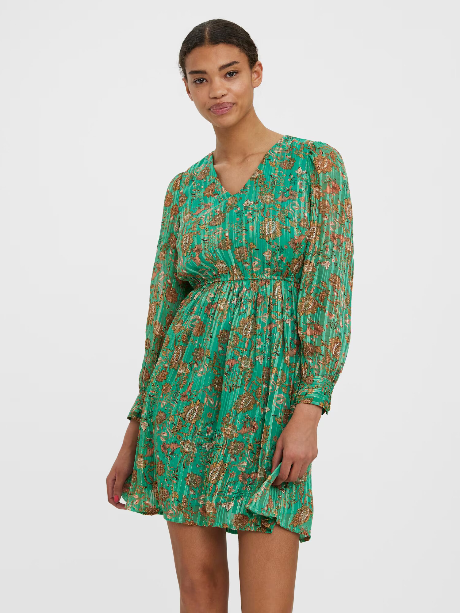 VERO MODA Rochie 'Mina' maro deschis / verde jad / negru / alb - Pled.ro