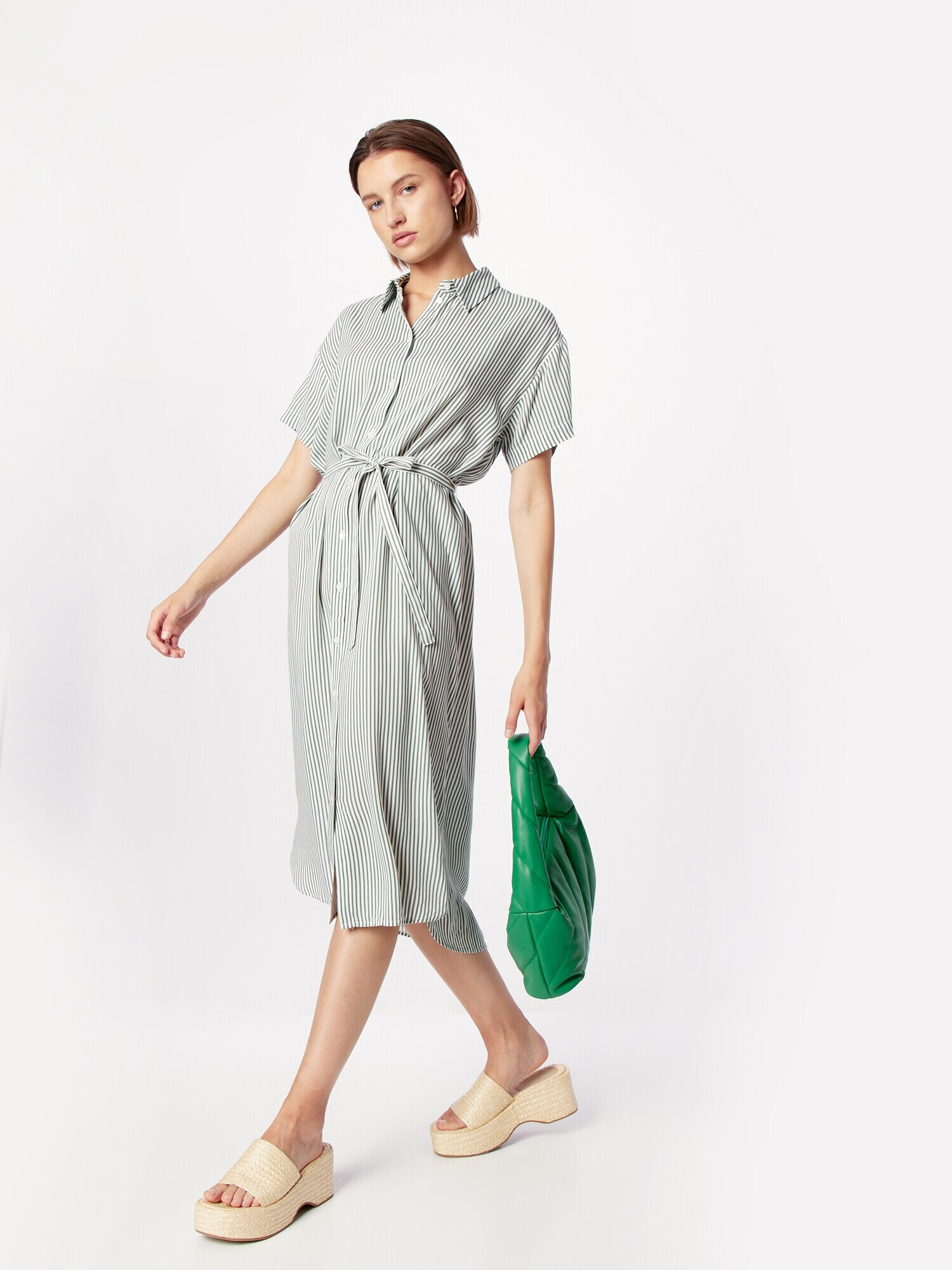 VERO MODA Rochie tip bluză 'Bumpy' verde închis / alb - Pled.ro