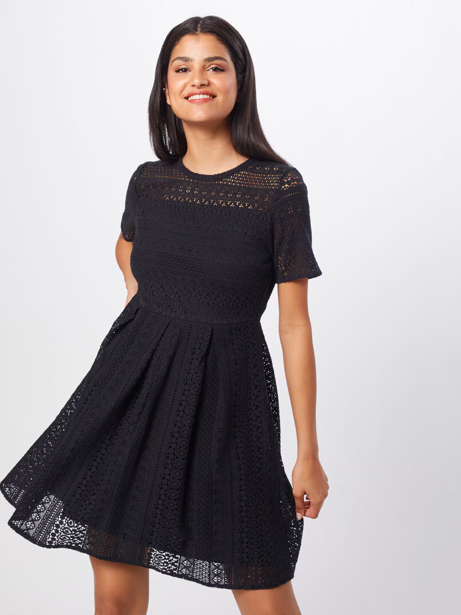 VERO MODA Rochie 'VMHONEY LACE PLEATED S/S DRESS EXP' negru - Pled.ro