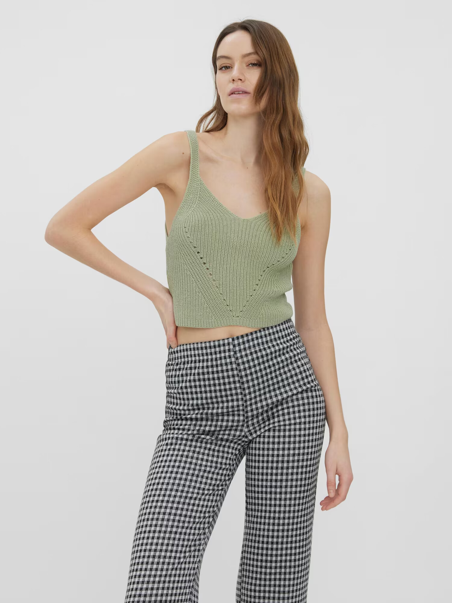 VERO MODA Top brodat 'NEW HENJA' verde pastel - Pled.ro