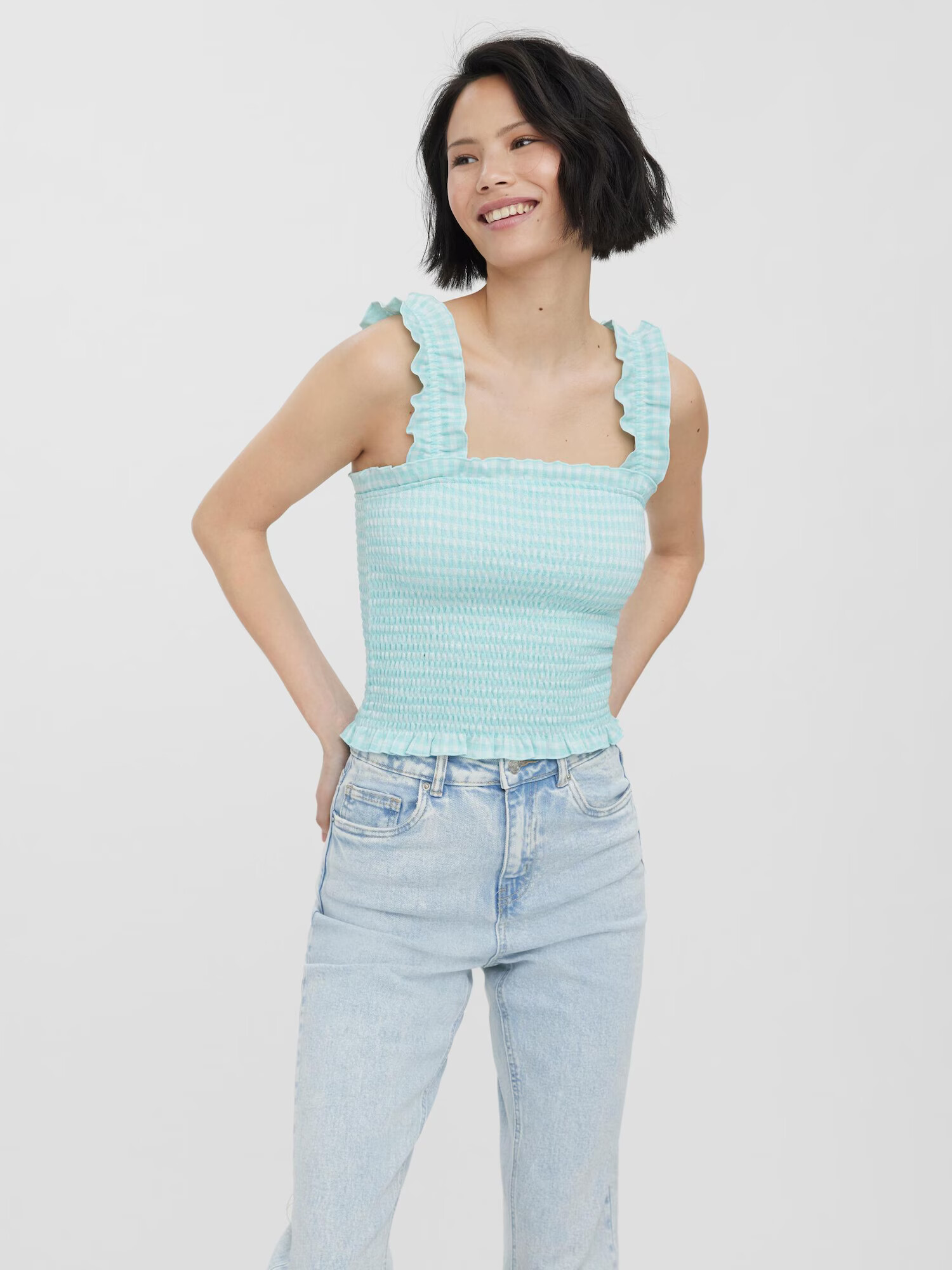 VERO MODA Top 'Kida' verde jad / alb natural - Pled.ro