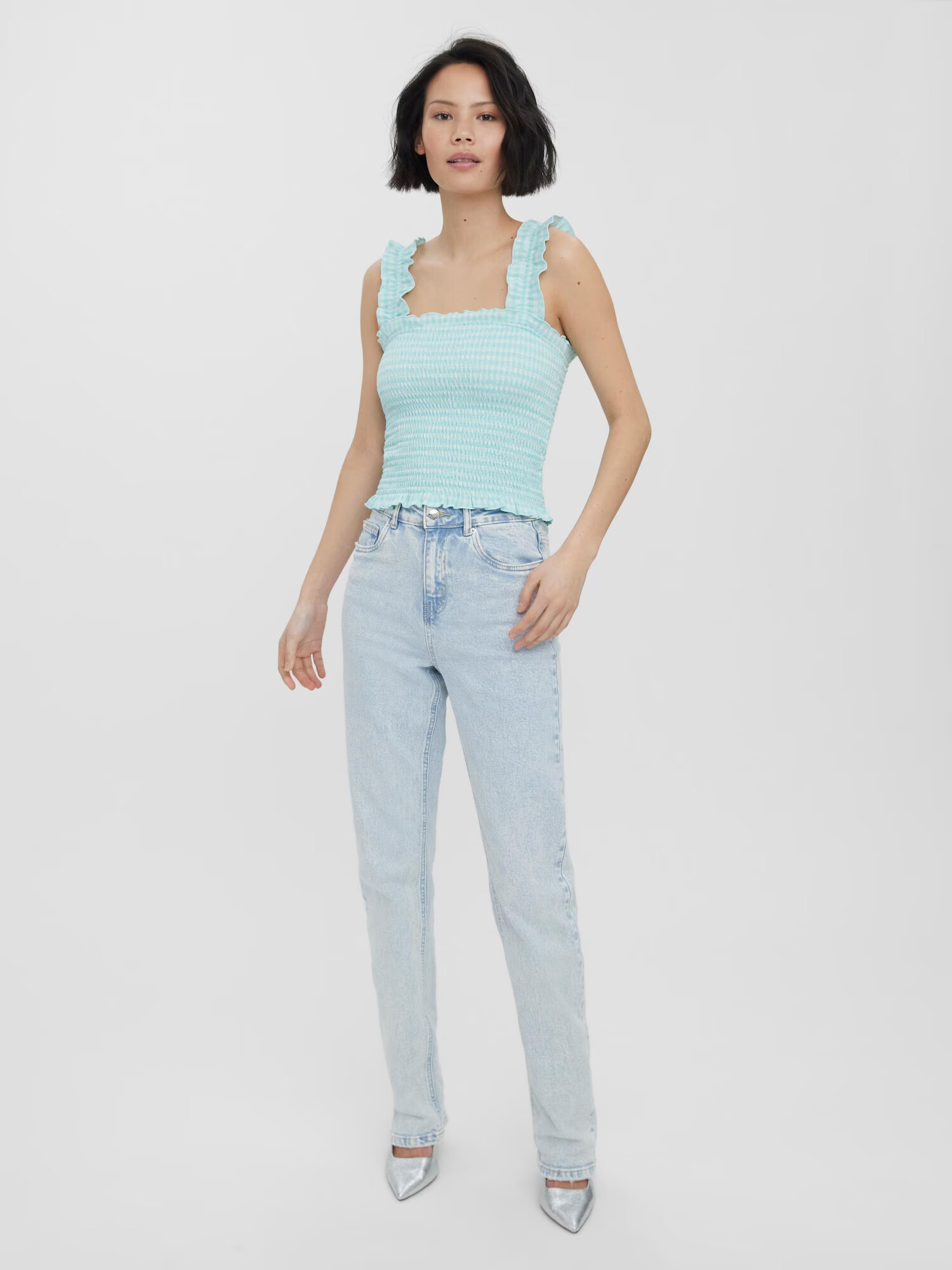 VERO MODA Top 'Kida' verde jad / alb natural - Pled.ro