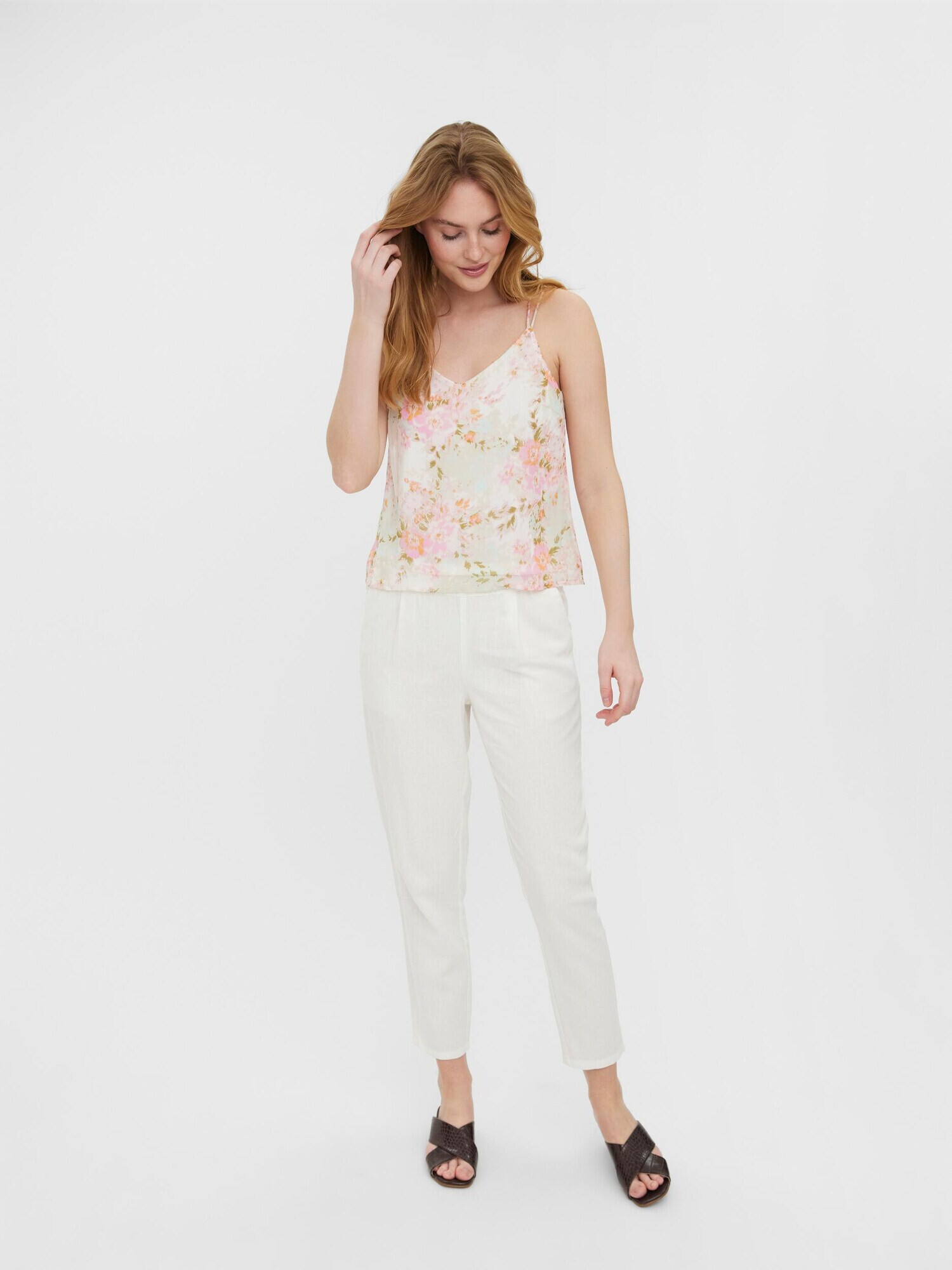 VERO MODA Top 'Lia' albastru deschis / oliv / portocaliu deschis / roz deschis / alb lână - Pled.ro