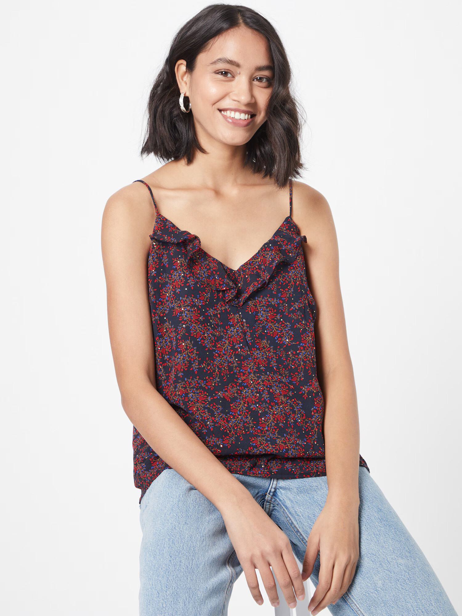 VERO MODA Top 'PEN RITA' bleumarin / albastru regal / maro / roșu / alb - Pled.ro