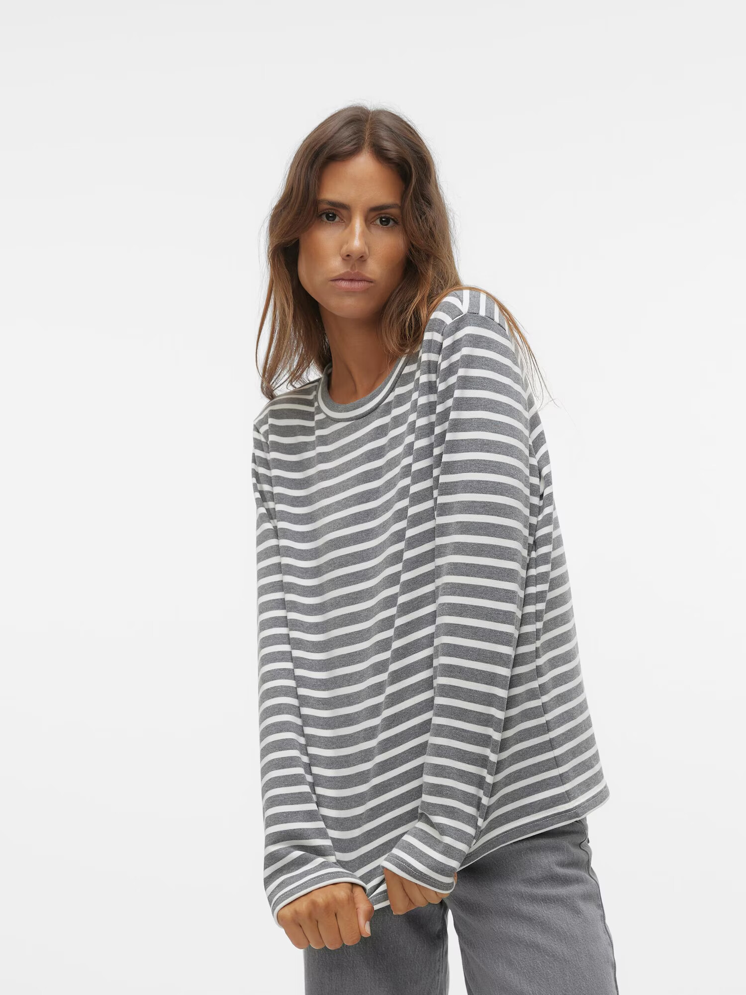 VERO MODA Tricou 'MATHILDE' gri metalic / alb - Pled.ro