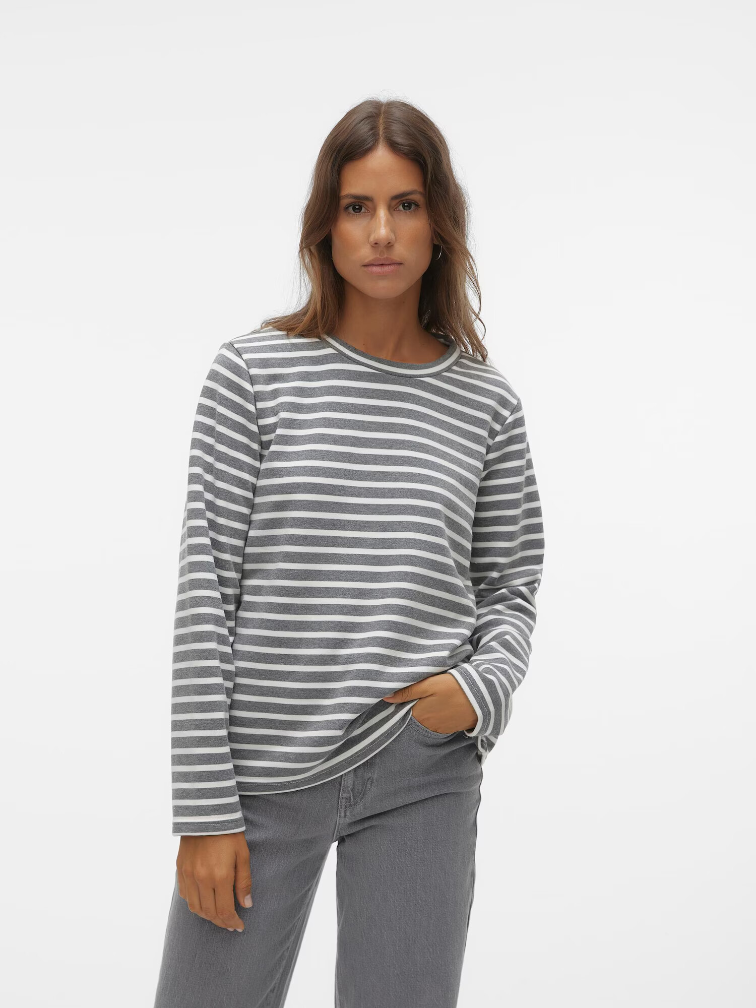 VERO MODA Tricou 'MATHILDE' gri metalic / alb - Pled.ro