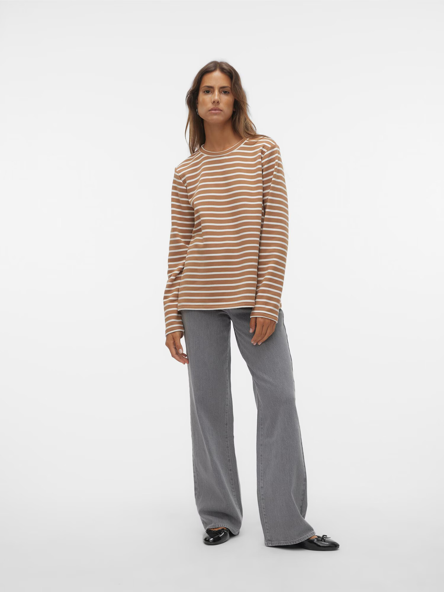 VERO MODA Tricou 'MATHILDE' maro / alb - Pled.ro