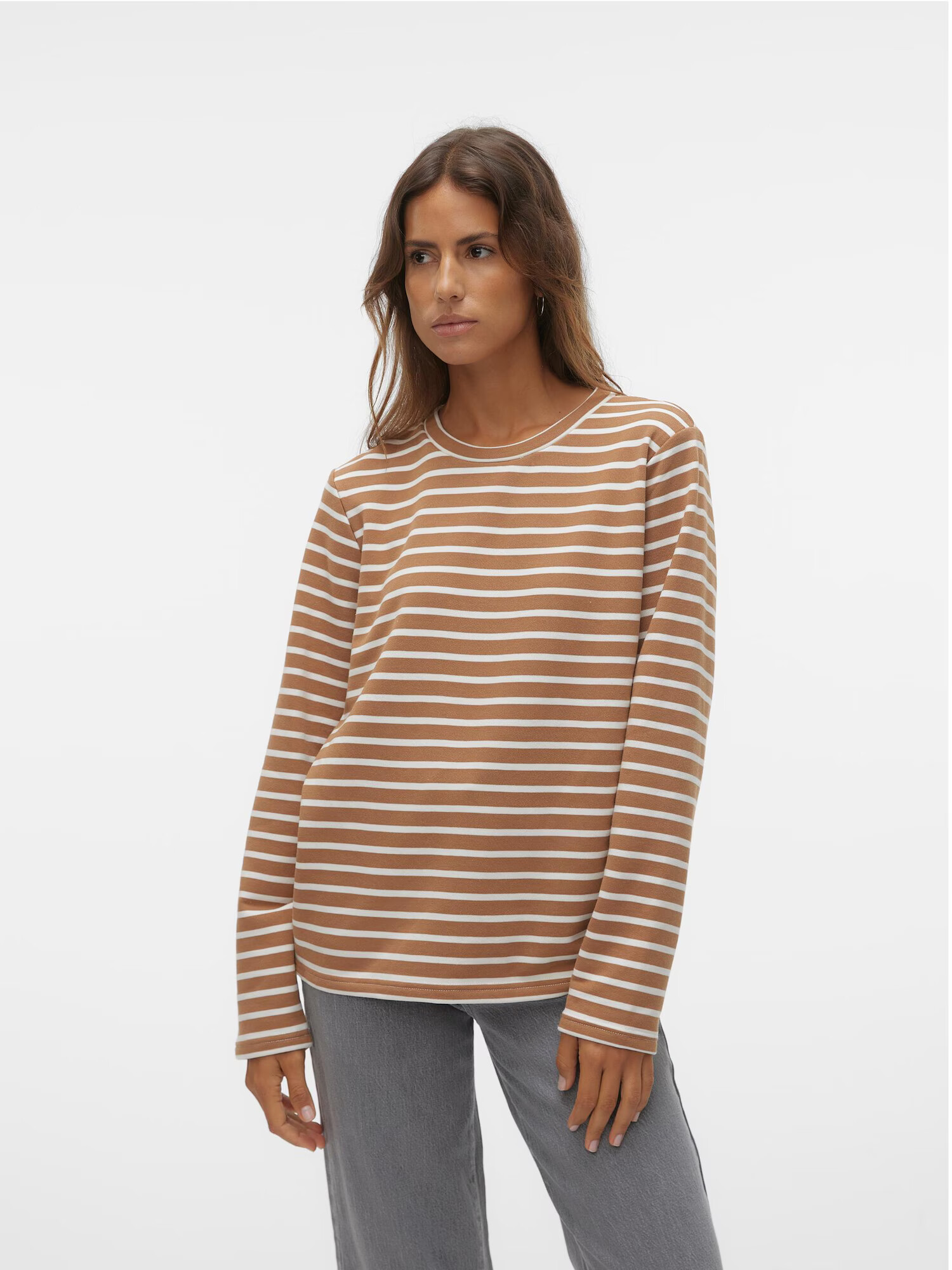 VERO MODA Tricou 'MATHILDE' maro / alb - Pled.ro