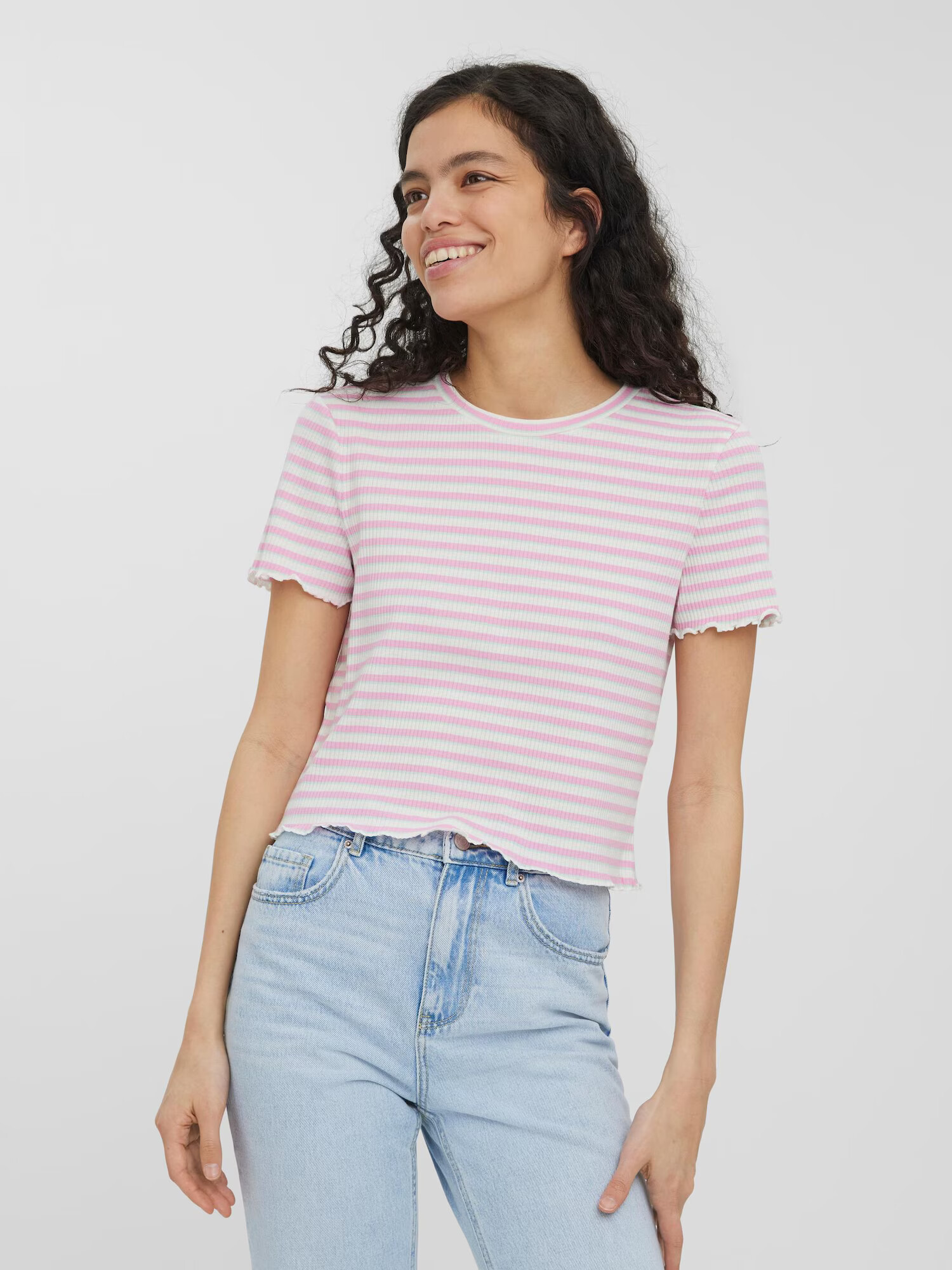 VERO MODA Tricou 'Vio' opal / roz / alb - Pled.ro