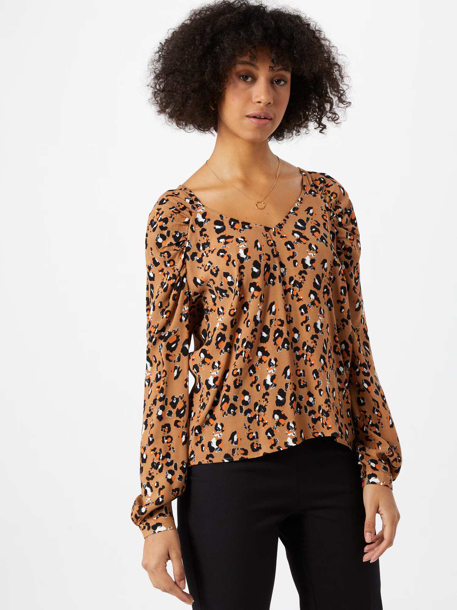 VILA Tricou 'Kittie' maro caramel / portocaliu / negru / alb - Pled.ro