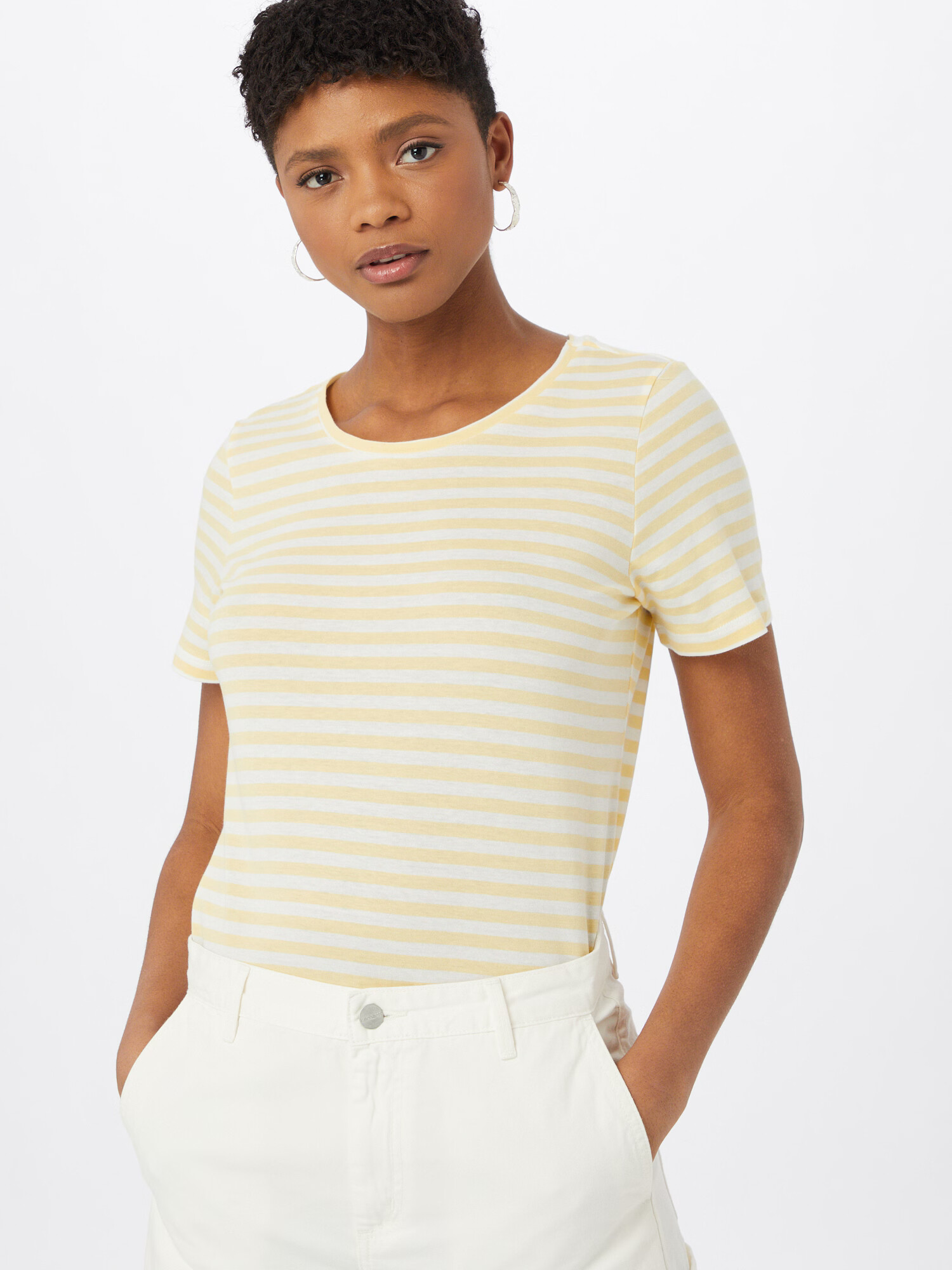 VILA Tricou 'SUS' galben pastel / alb - Pled.ro