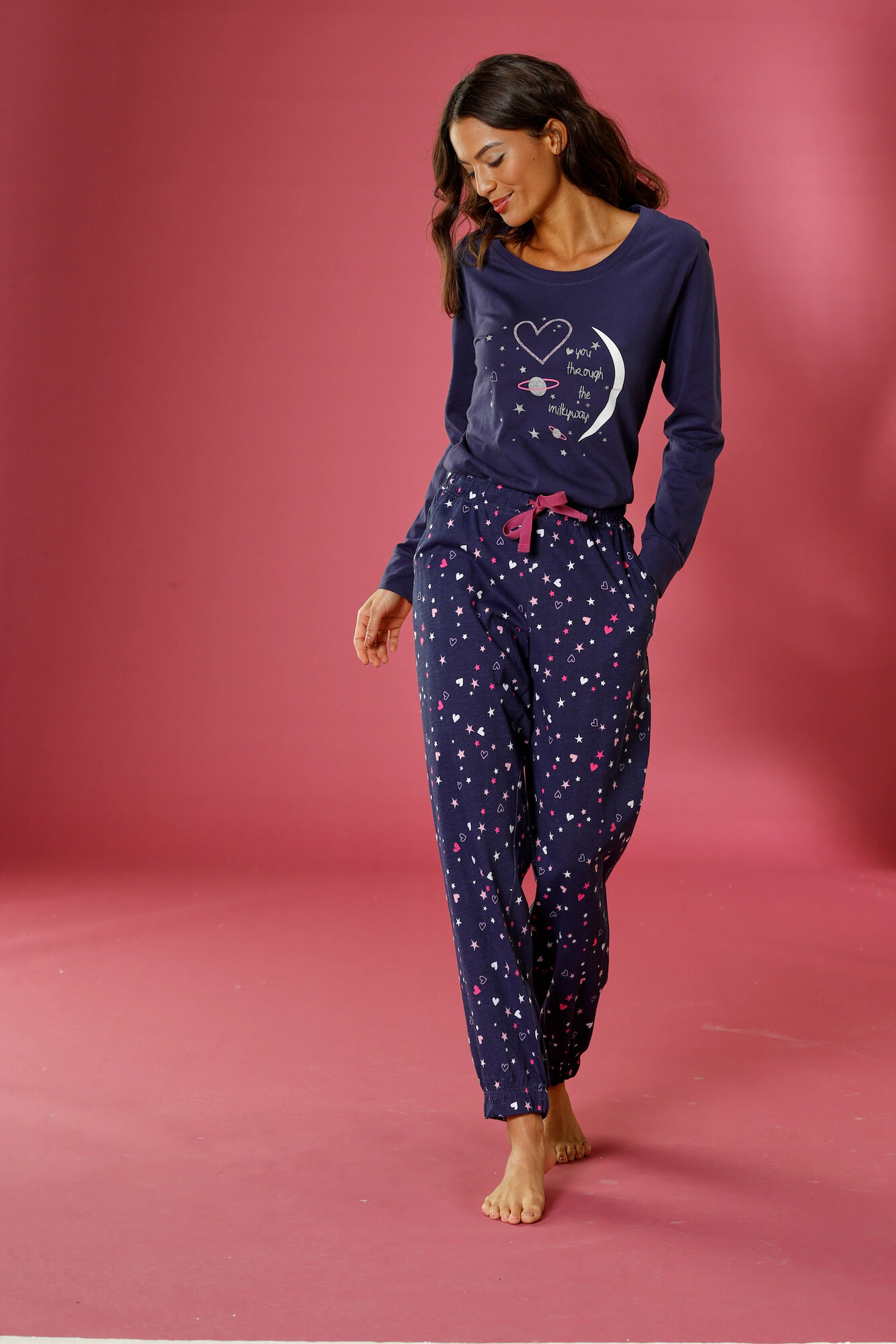 VIVANCE Pijama bleumarin / roz / alb - Pled.ro