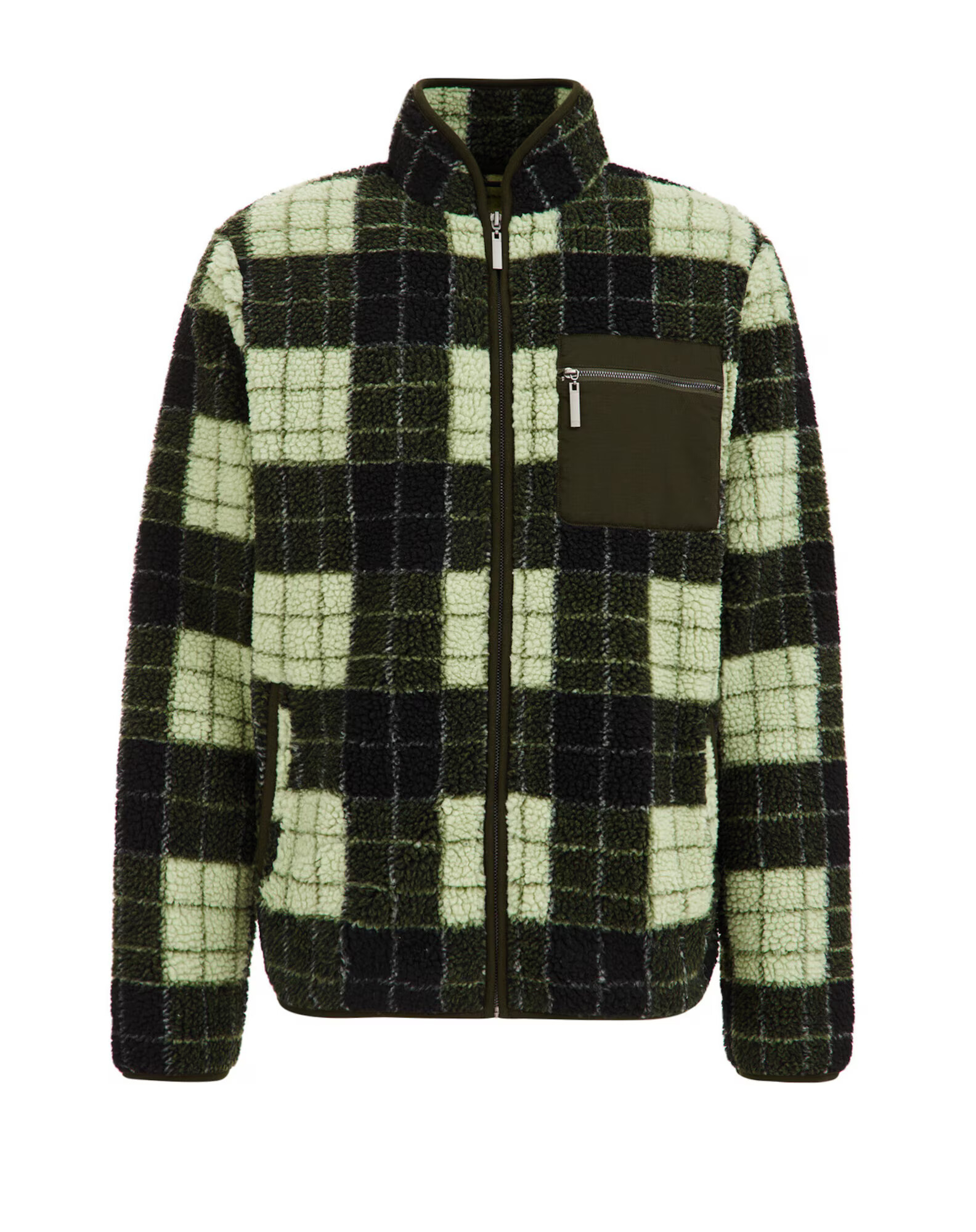 WE Fashion Jachetă fleece verde / negru - Pled.ro