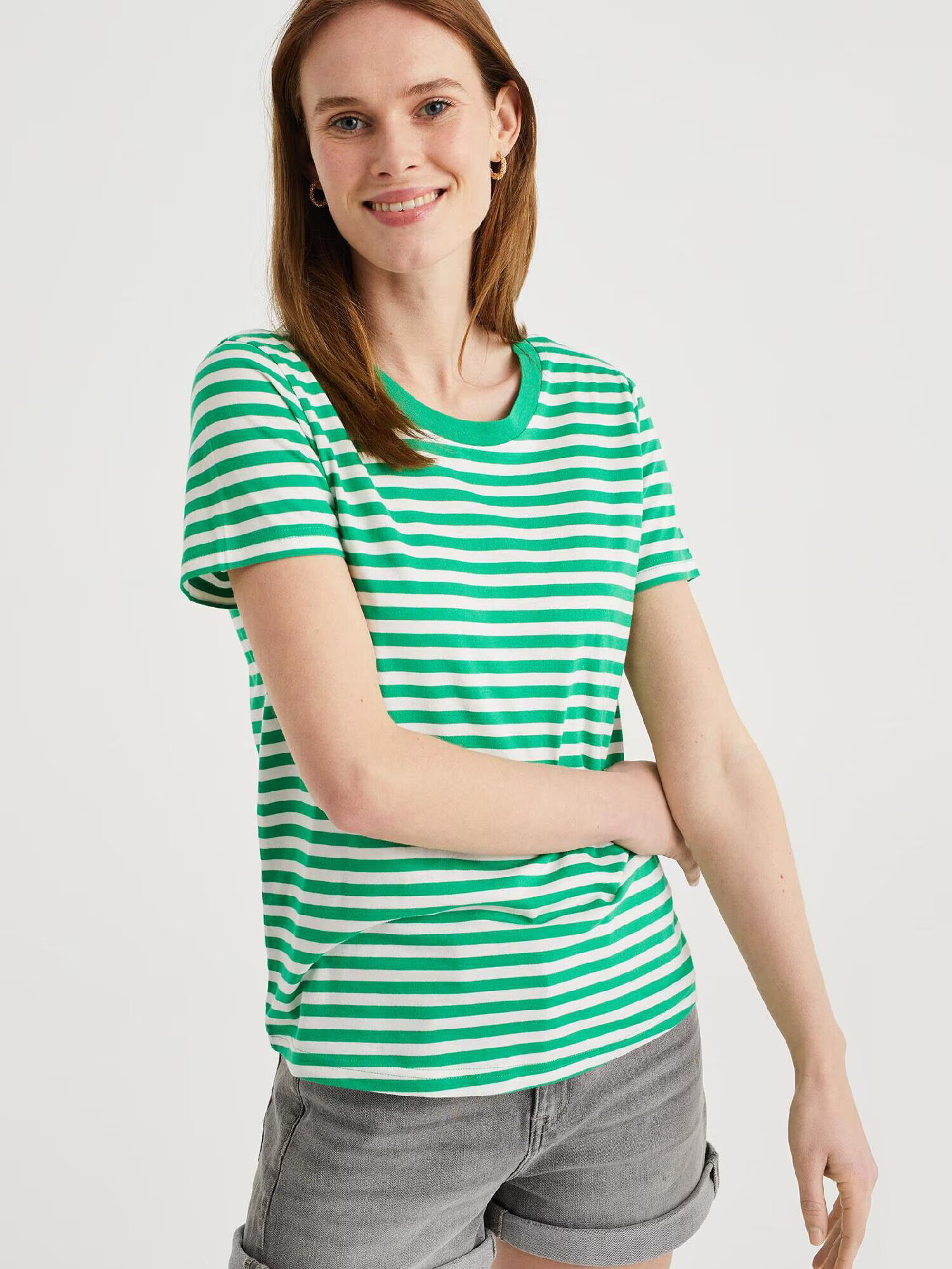 WE Fashion Tricou crem / verde - Pled.ro