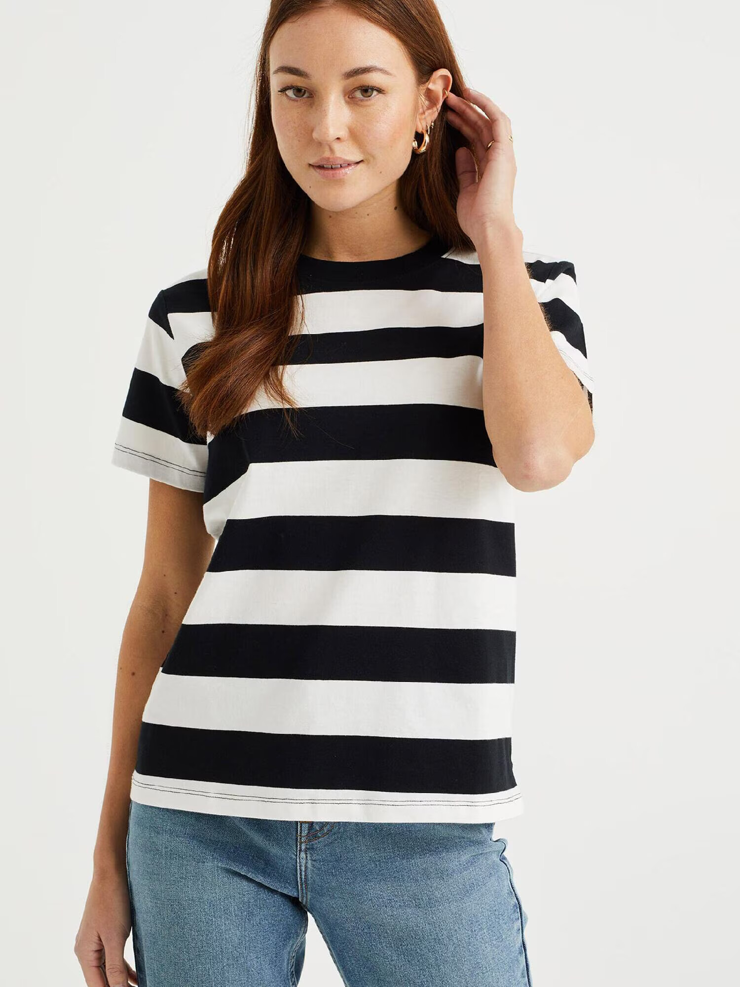 WE Fashion Tricou negru / alb - Pled.ro