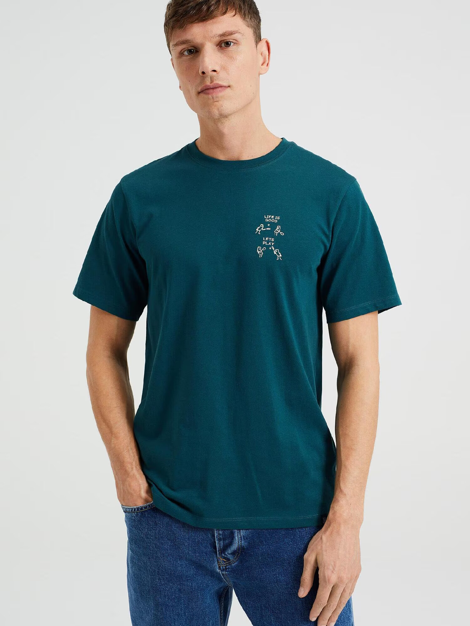 WE Fashion Tricou verde smarald / alb - Pled.ro