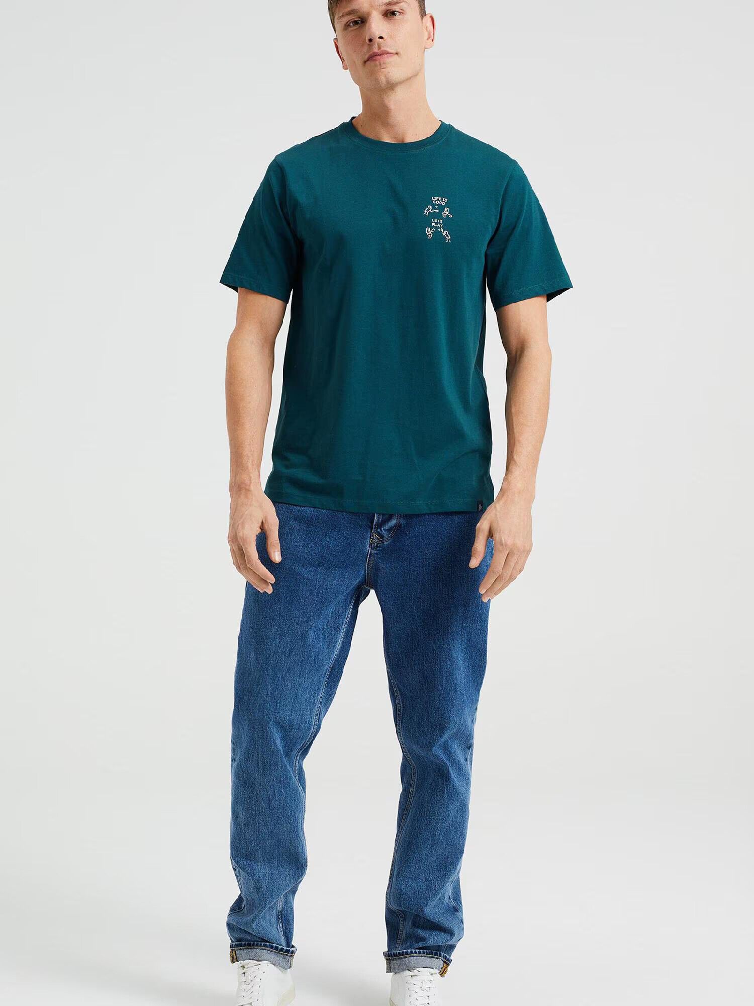 WE Fashion Tricou verde smarald / alb - Pled.ro