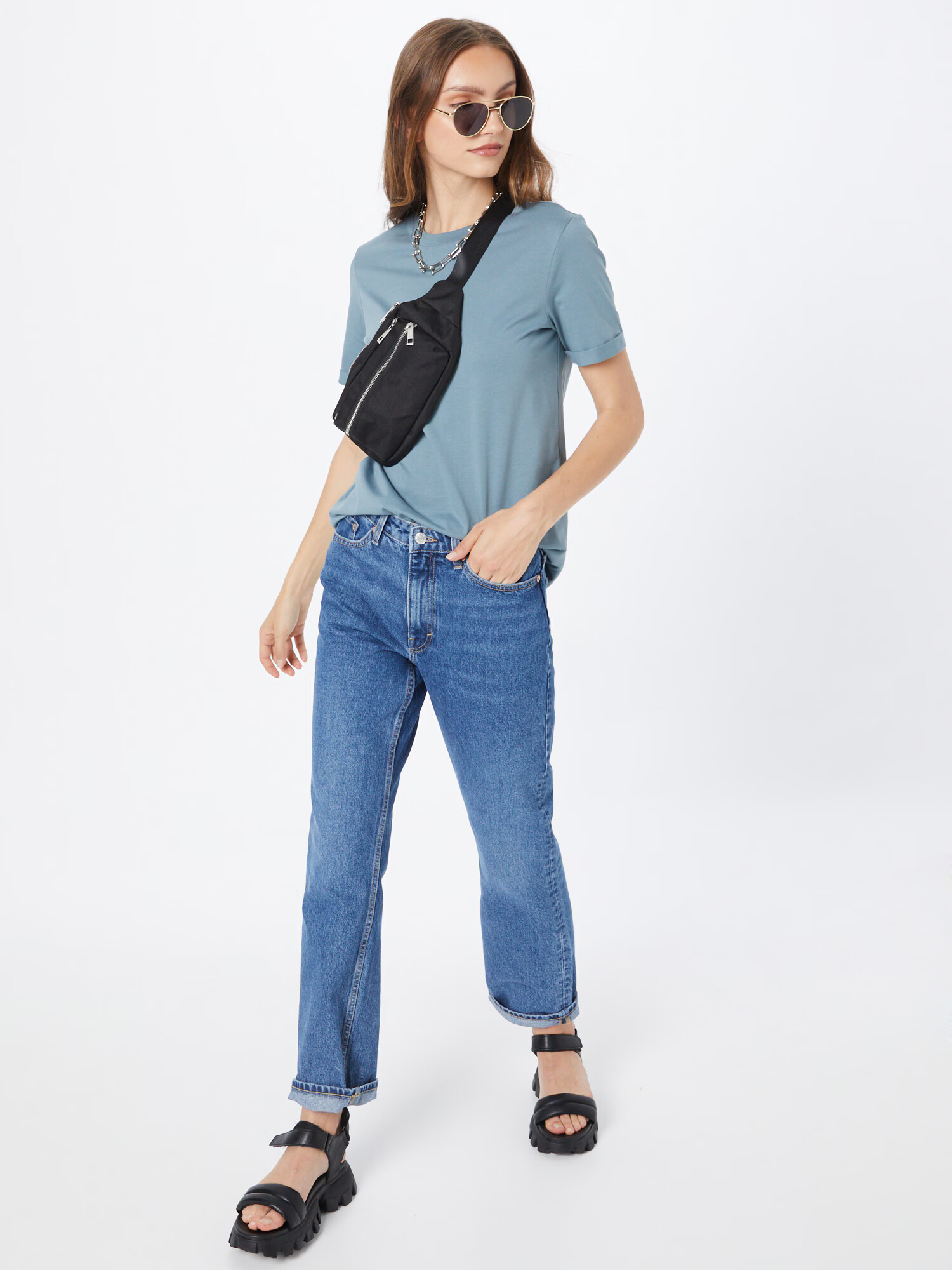 WEEKDAY Jeans 'Voyage High Straight' albastru denim - Pled.ro