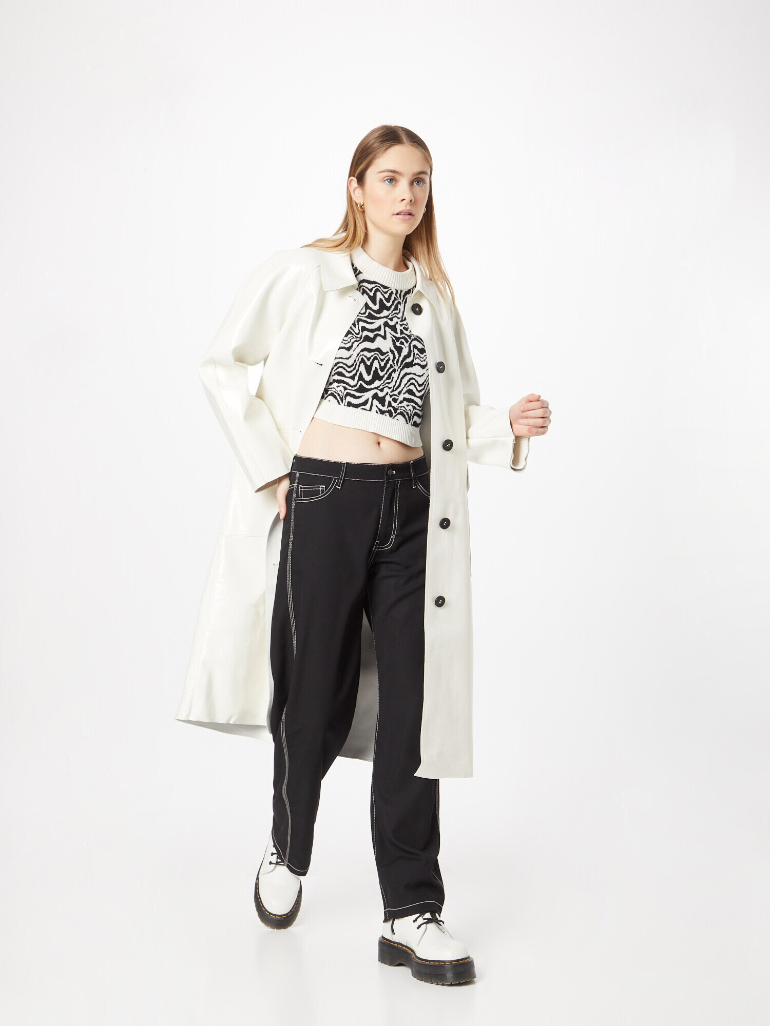 WEEKDAY Pantaloni 'Abigail' negru / alb - Pled.ro