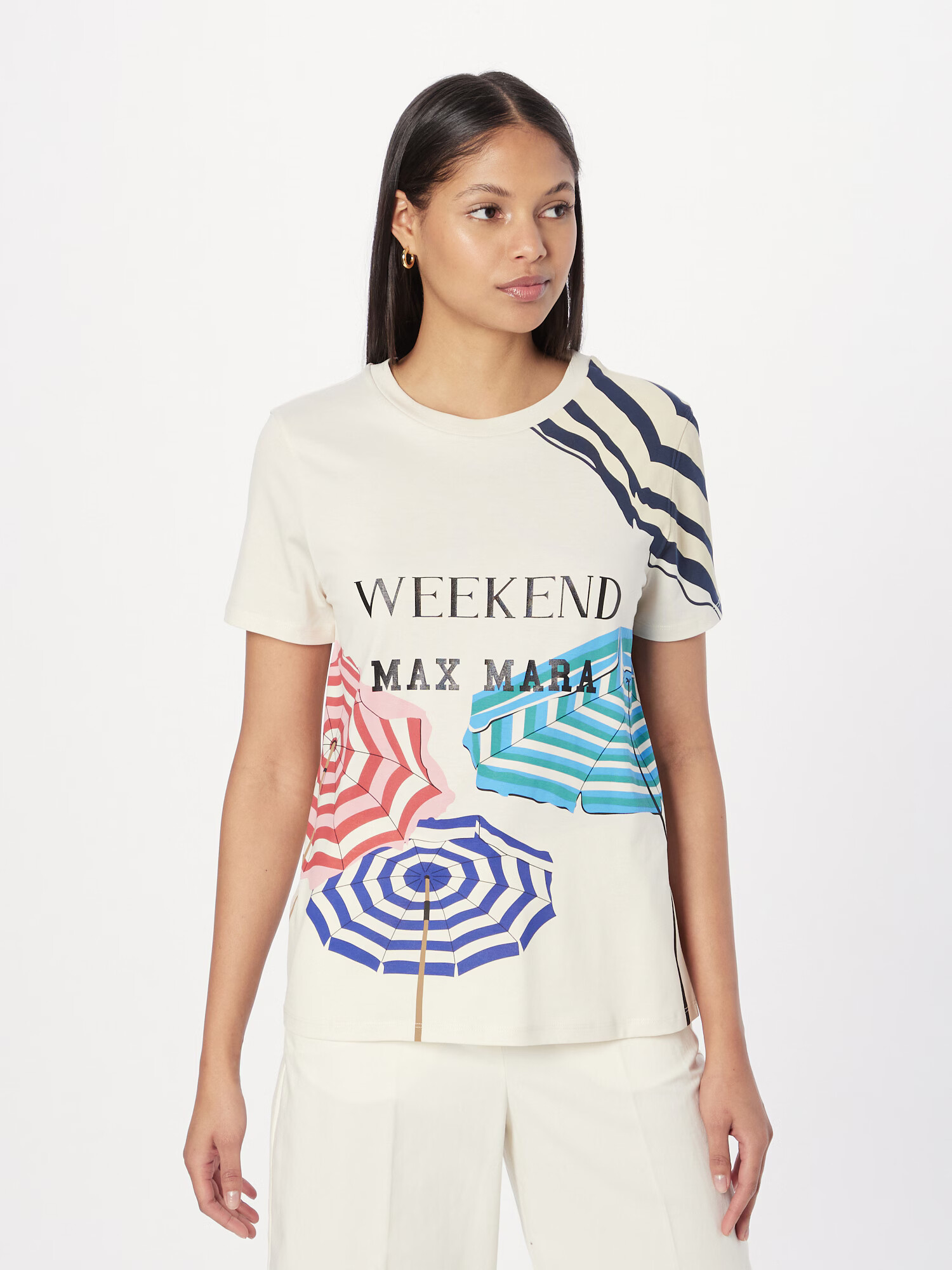 Weekend Max Mara Tricou 'MURANO' alb kitt / albastru marin / roz - Pled.ro