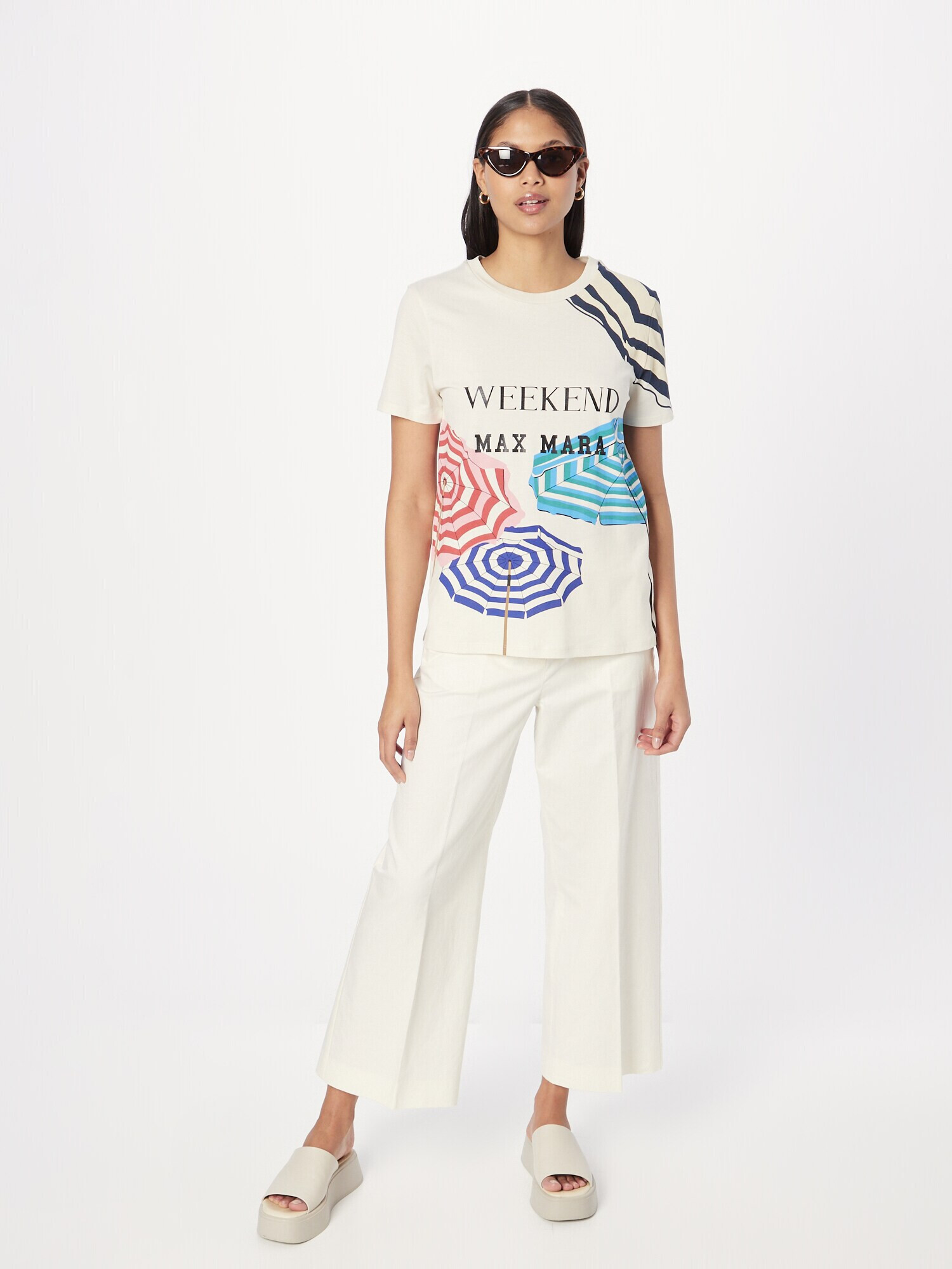 Weekend Max Mara Tricou 'MURANO' alb kitt / albastru marin / roz - Pled.ro