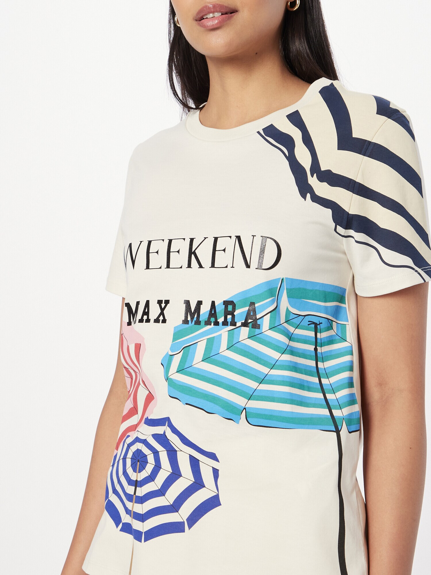 Weekend Max Mara Tricou 'MURANO' alb kitt / albastru marin / roz - Pled.ro