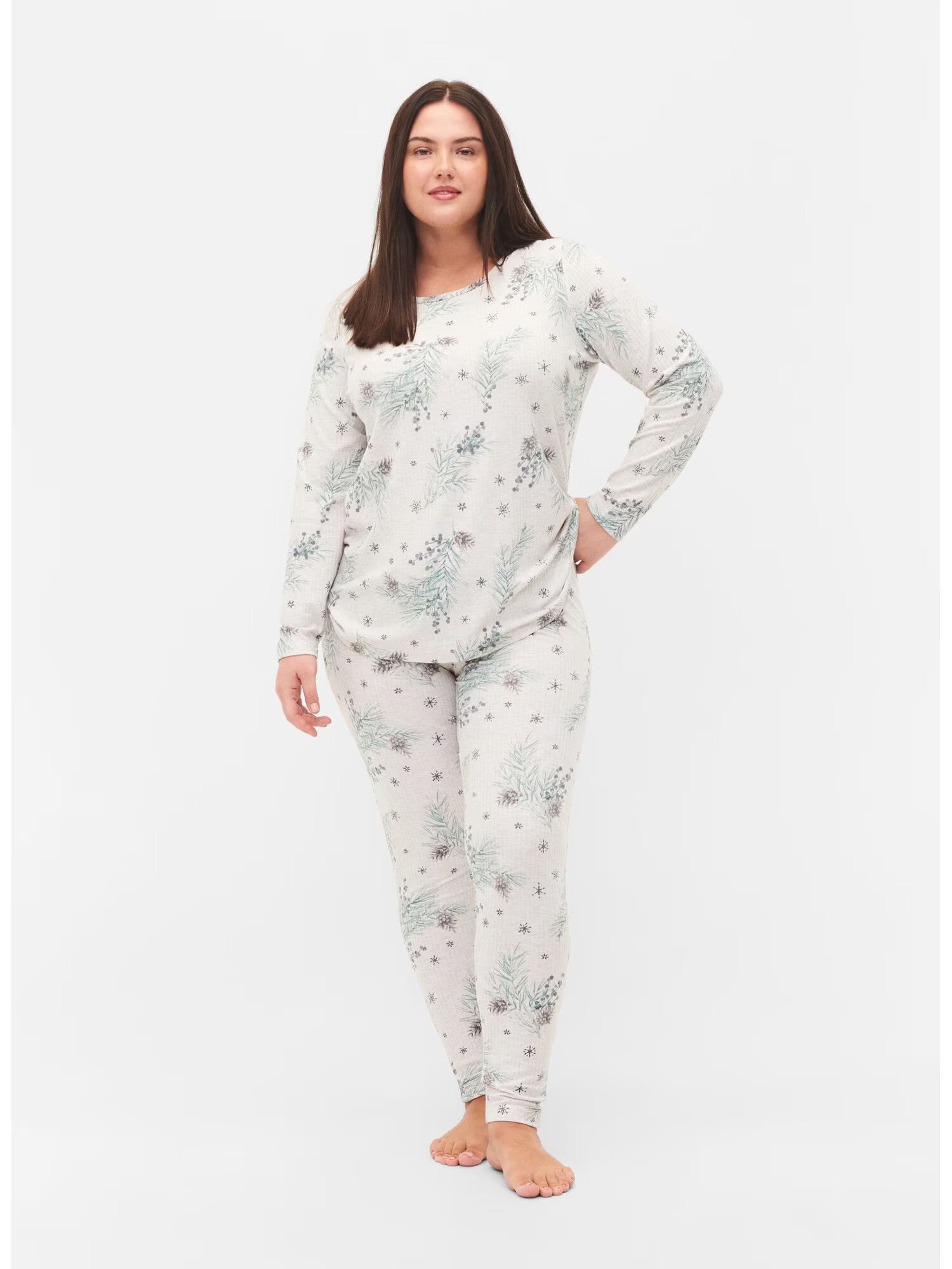 Zizzi Pantaloni de pijama 'Mavlis' gri / verde mentă / alb - Pled.ro