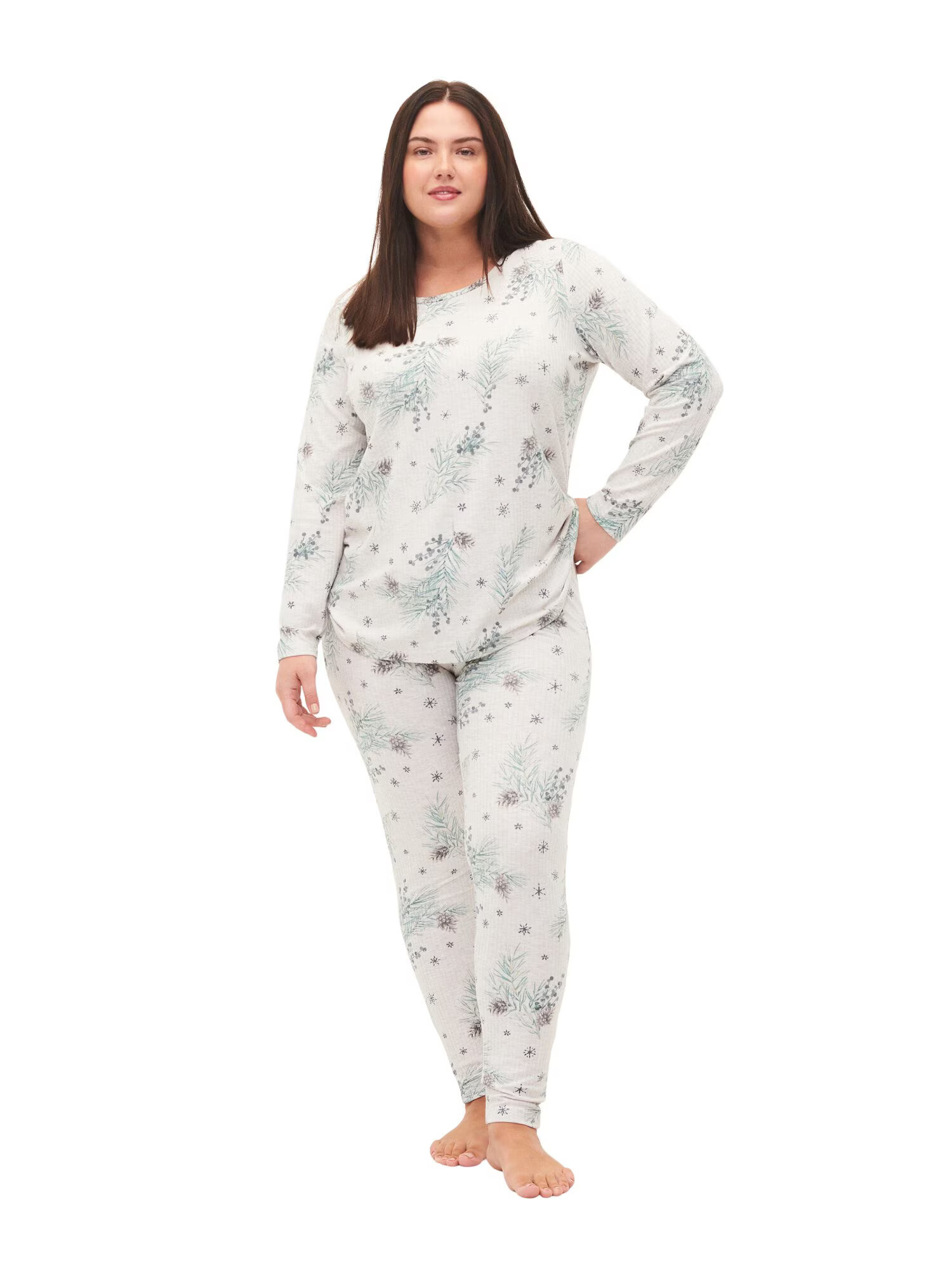 Zizzi Pantaloni de pijama 'Mavlis' gri / verde mentă / alb - Pled.ro