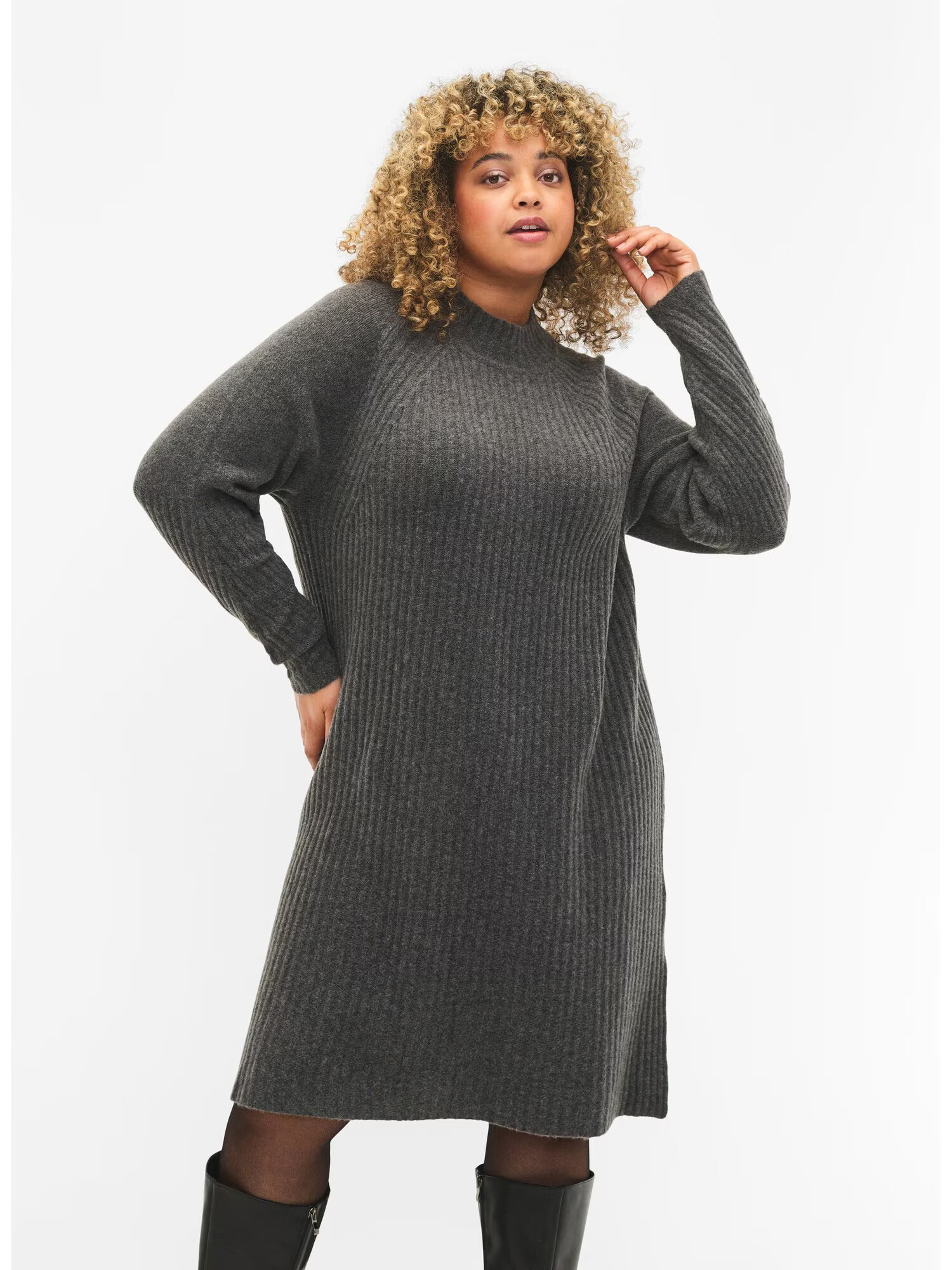 Zizzi Rochie 'MCOMFY RIB' gri închis - Pled.ro