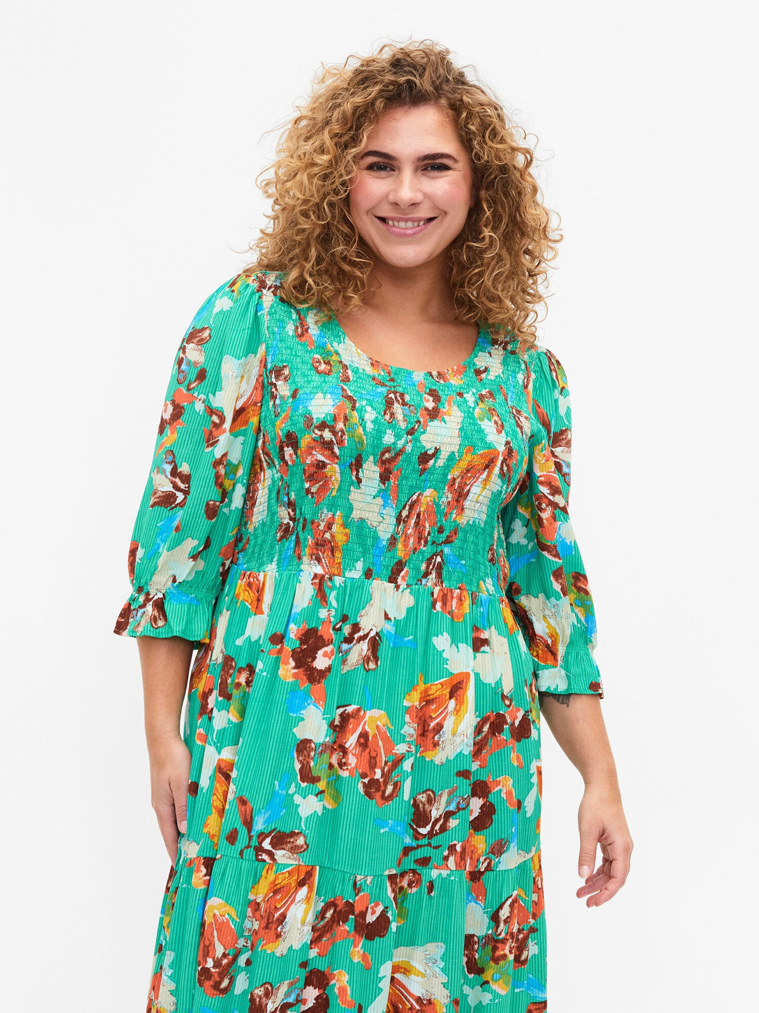 Zizzi Rochie 'MIYA' bej / maro / verde jad / portocaliu - Pled.ro