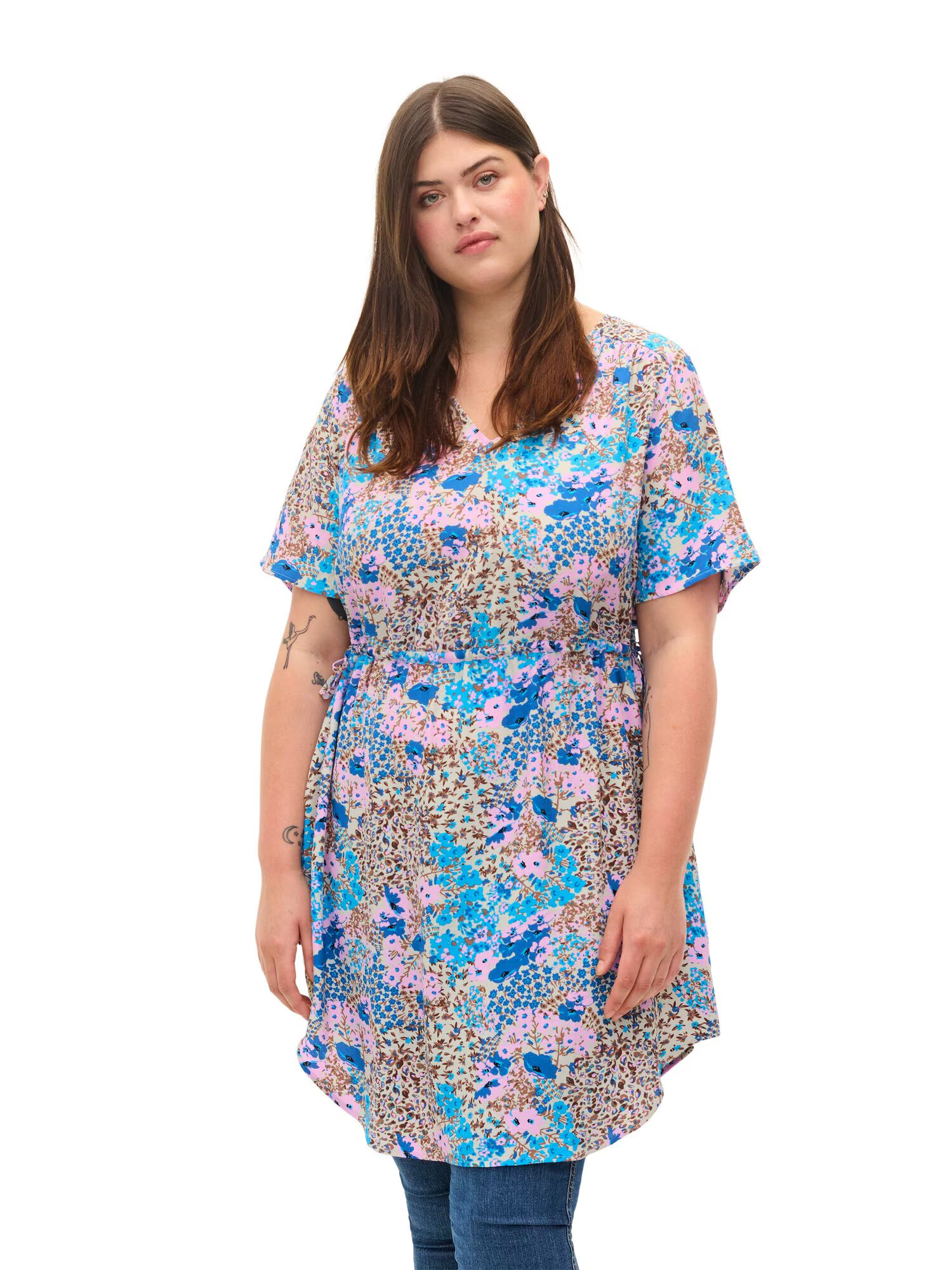 Zizzi Rochie 'XBLOOM' crem / albastru / maro / roz - Pled.ro