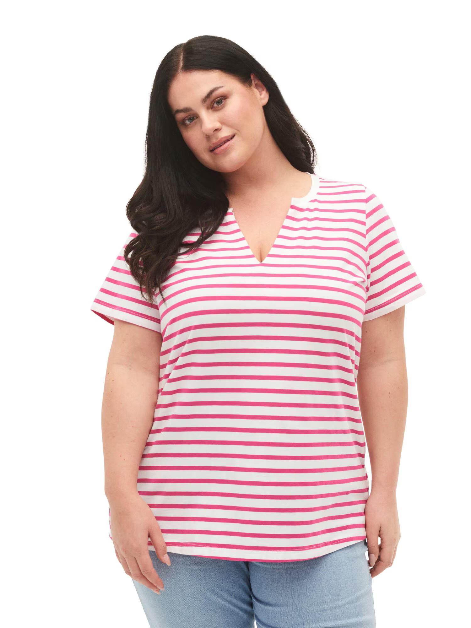 Zizzi Tricou 'EDORIT' roz / alb - Pled.ro