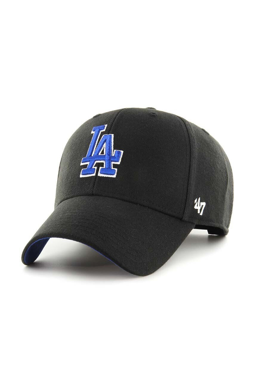 47brand șapcă din amestec de lână MLB Los Angeles Dodgers culoarea negru cu imprimeu - Pled.ro