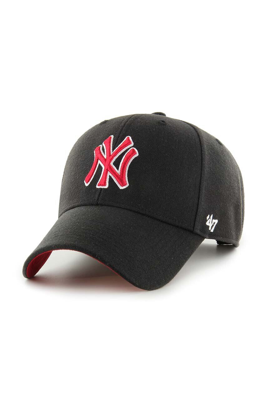 47brand șapcă din amestec de lână MLB New York Yankees culoarea negru cu imprimeu - Pled.ro