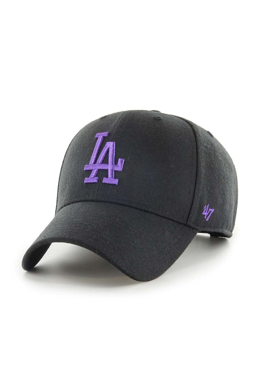 47brand șapcă din amestec de lână MLB Los Angeles Dodgers culoarea negru cu imprimeu - Pled.ro